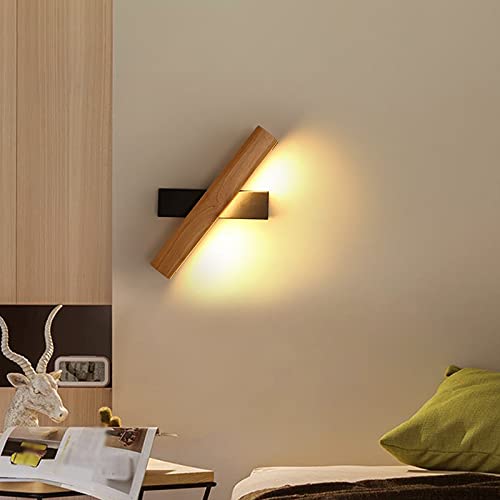 LITFAD Matte Black Rectangle Wall Light - Adjustable LED Wall Sconce with Rotatable Nordic Wooden Head, Warm White Lighting for Bedroom, Living Room, Hotel Decor | Modern Linear Wall Lamp for Ambient & Task Lighting