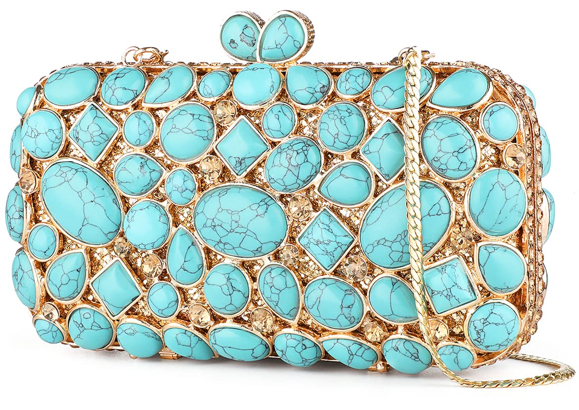 Turquoise Crystal Evening Clutch Bag for Women - Elegant Wedding Party Purse, Bride Accessory - Perfect for Prom, Cocktail Parties & Special Occasions
