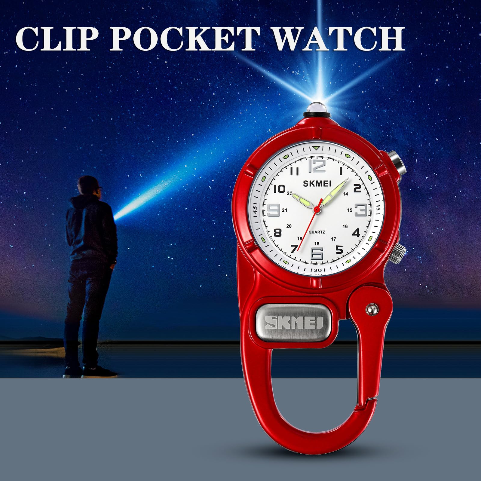 Clip-On Carabiner Watch with Flashlight for Hiking & Outdoor Activities