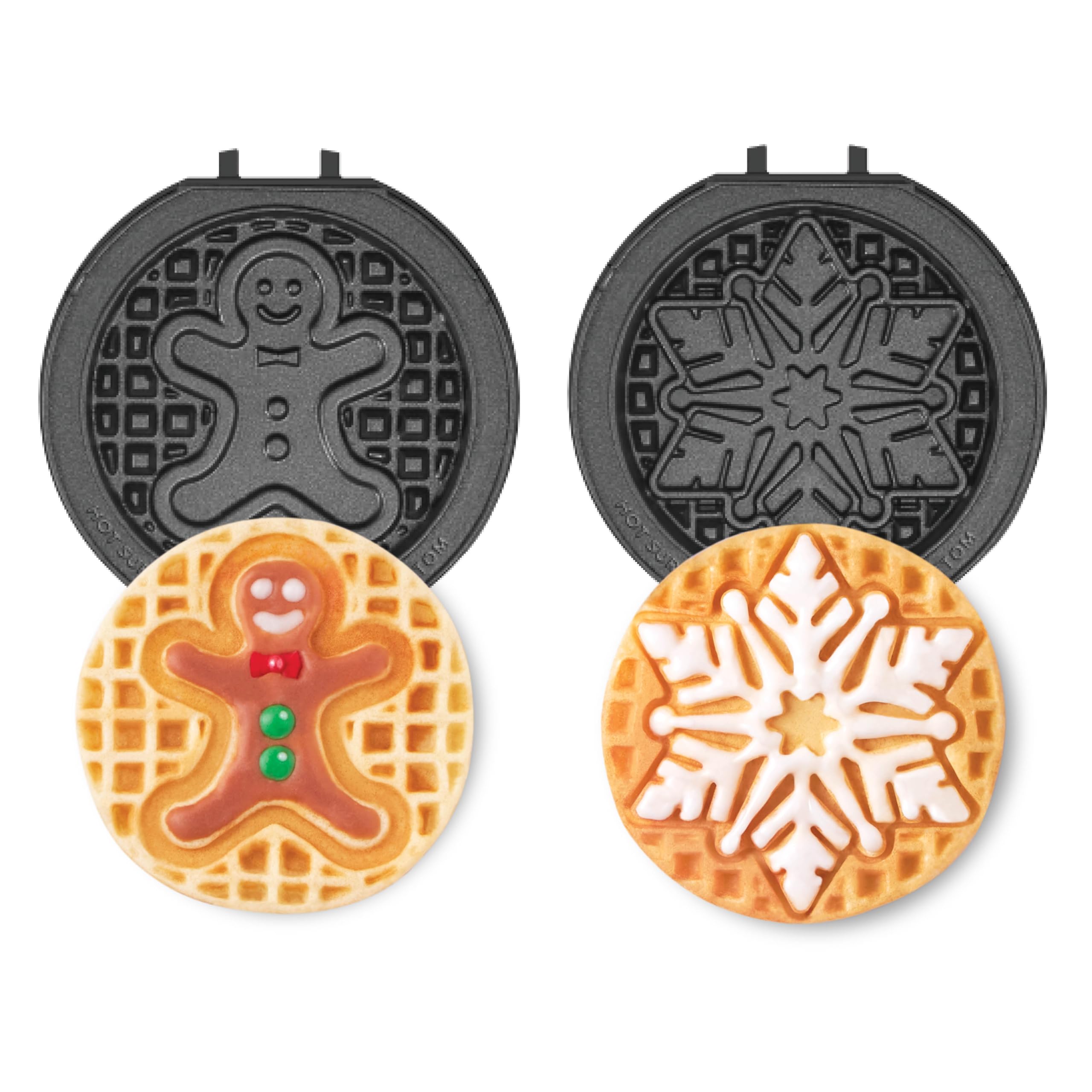 DASH MultiMaker Mini System Two 4” Nonstick Removable Waffle Plates (Gingerbread & Snowflake) - 2-Piece Plate Pack for Waffle Iron & Griddle, Compatible with Dash MultiMaker Mini System, Nonstick Surface - Perfect for Holiday Breakfast, Christmas Brunch & Family Gatherings