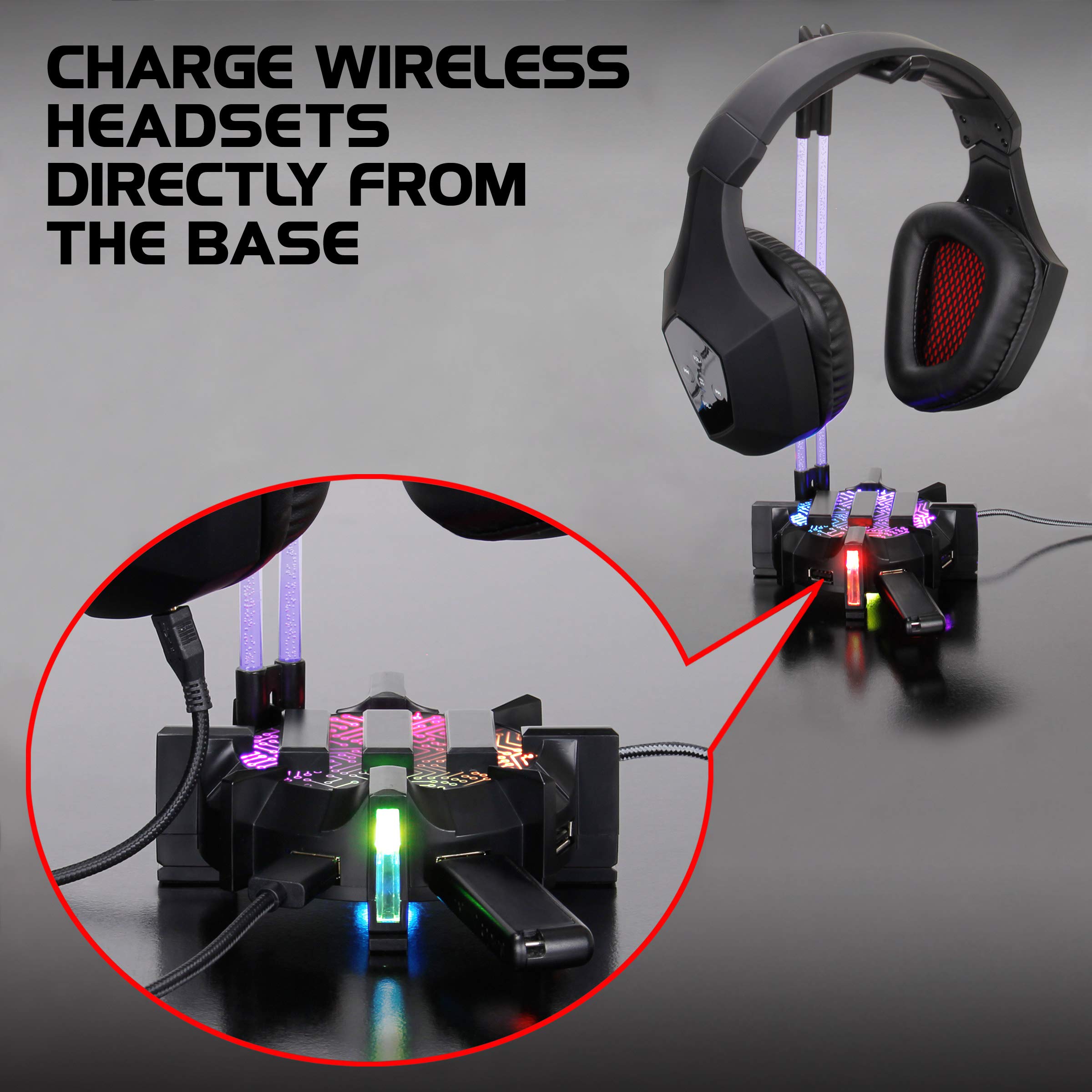 Premium Gaming Headphone Stand with 4-Port USB Hub & RGB Lighting - Universal Headset Holder with Weighted Base for PS5, Xbox Series X, PC - Perfect for Streaming Setup and Gaming Stations