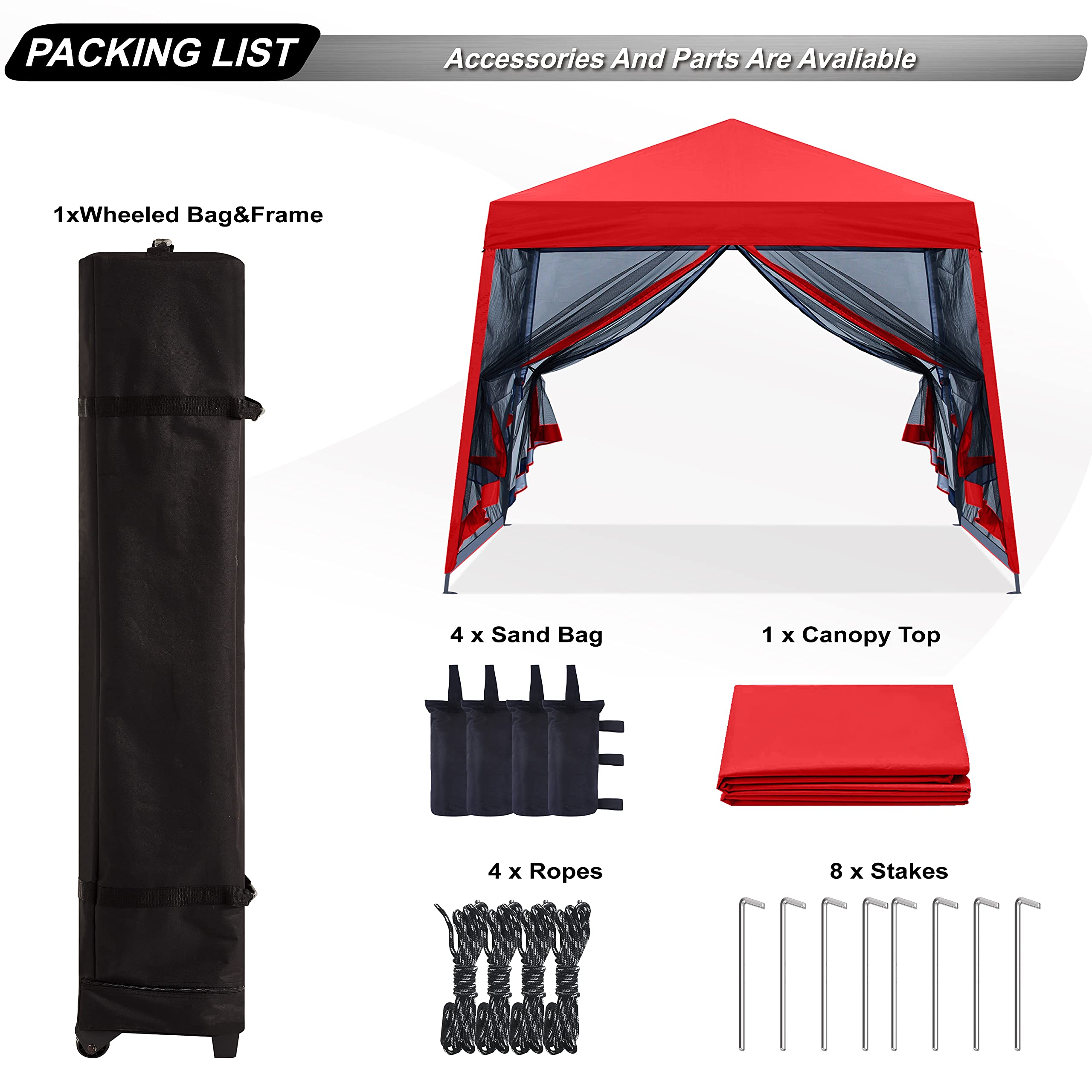 ABCCANOPY Stable Pop Up Outdoor Canopy Tent with Netting Wall - Red | Portable Shade Shelter for Camping, Beach, Picnic, Backyard & Outdoor Events
