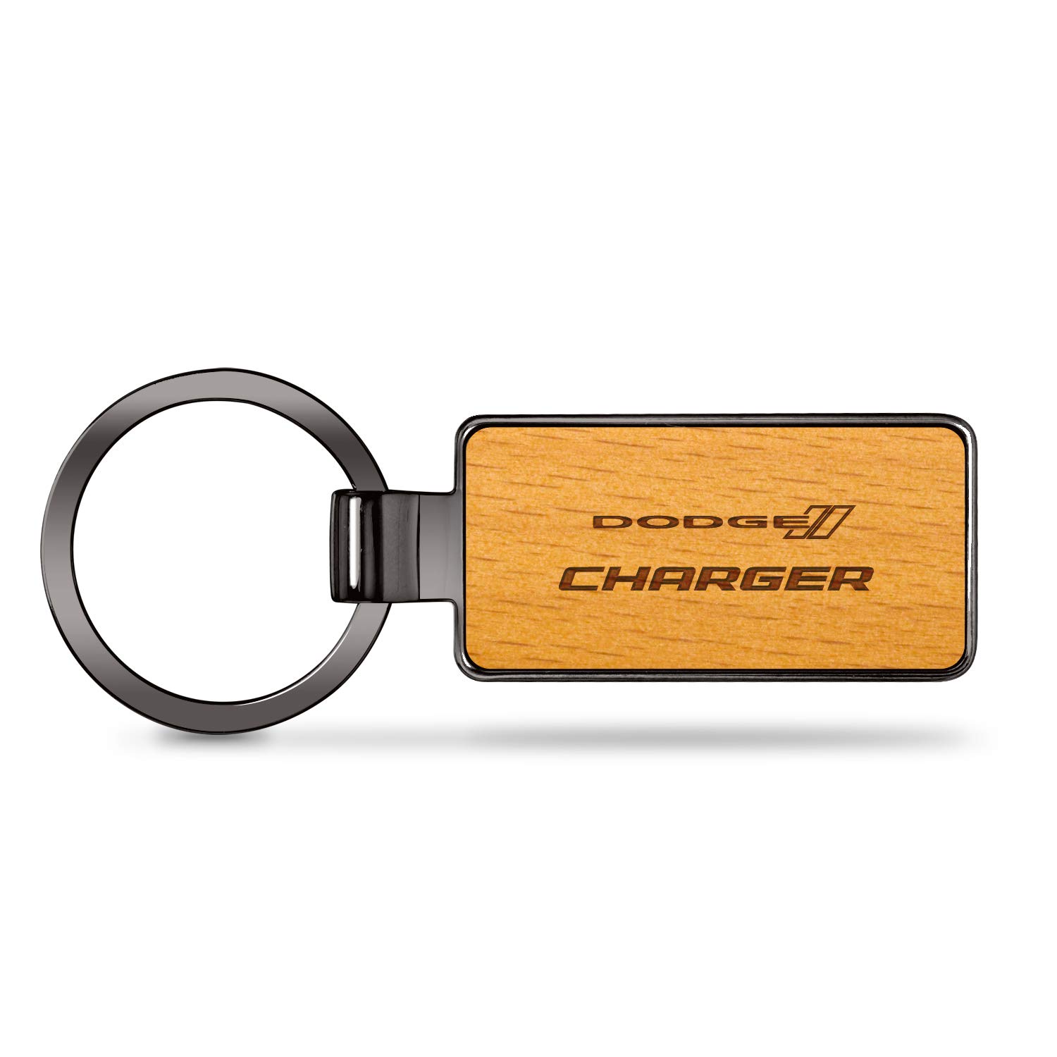 Premium Laser Engraved Maple Wood Keychain for Dodge Charger - Gunmetal Frame Car Key Holder - Perfect Gift for Dodge Enthusiasts & Car Accessories Collection (Ideal for Key Organization, Car Shows, and Everyday Use)