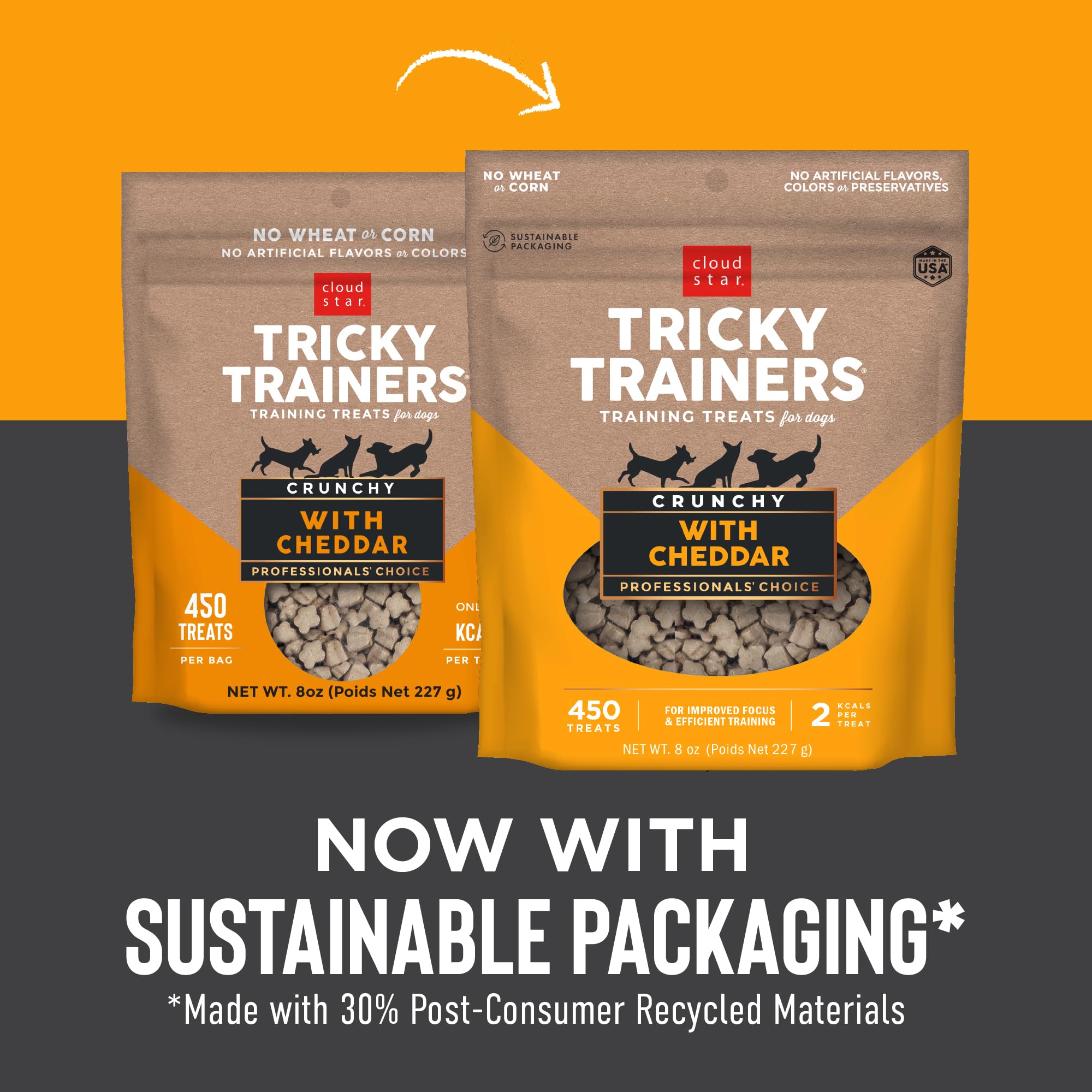 Cloud Star Tricky Trainers Crunchy Dog Training Treats - 8 oz Pouch, Cheddar Flavor, Low Calorie Behavior Reward with 450 Treats | Perfect for Obedience Training, Positive Reinforcement & Puppy Treats
