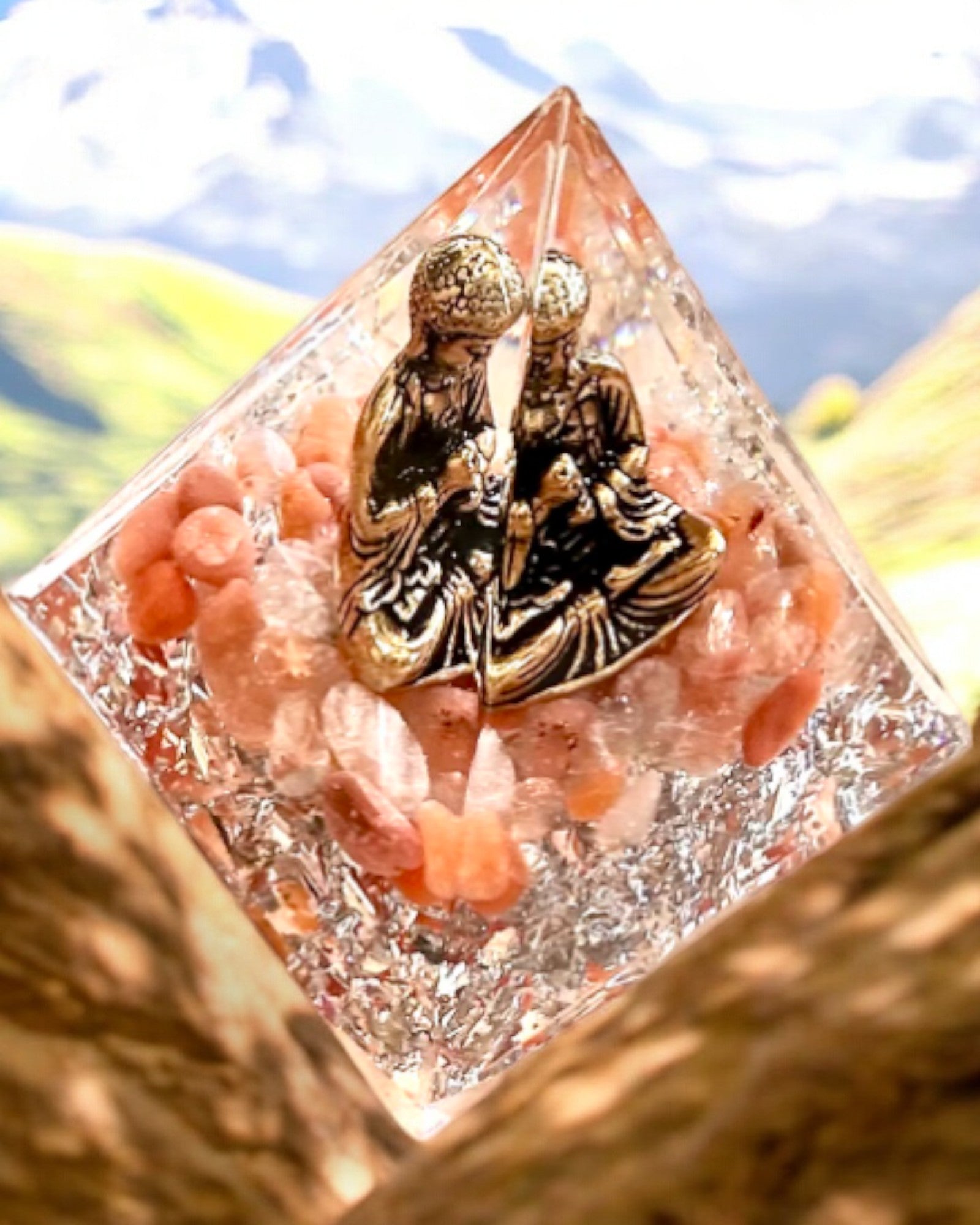 Meditation of Peace Energy Pyramid with Gemstones - Spiritual Healing Crystal Pyramid for Chakra Balancing, Stress Relief & Positive Energy - Perfect for Yoga, Meditation & Home Decor