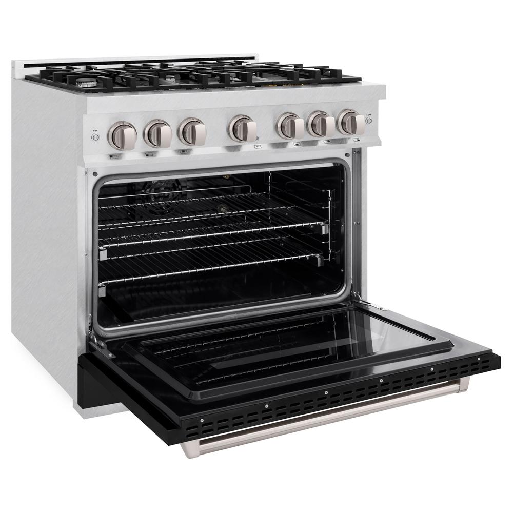 ZLINE 36 Inch 5.2 Cu. Ft. Classic Gas Range with 6 Burner Cooktop & Convection Gas Oven - Satin Stainless Steel with Black Matte Door (CGRS BLM 36) | Professional Kitchen Appliance for Home Chefs & Cooking Enthusiasts