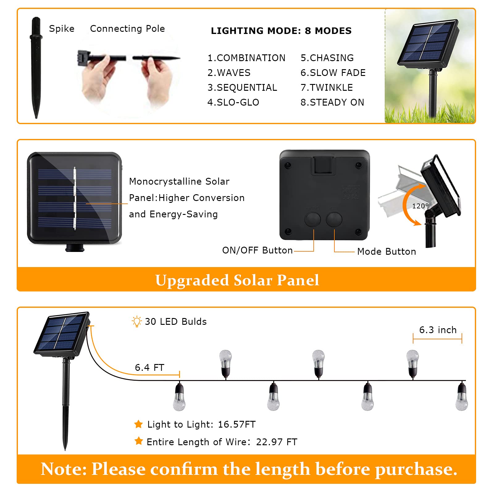 Solar Powered Gazebo String Lights - 23Ft Waterproof Outdoor Solar Lights with 8 Lighting Modes for Patio, Yard, Porch & Christmas Decor | Perfect for Garden Parties, Backyard Weddings & Holiday Lighting