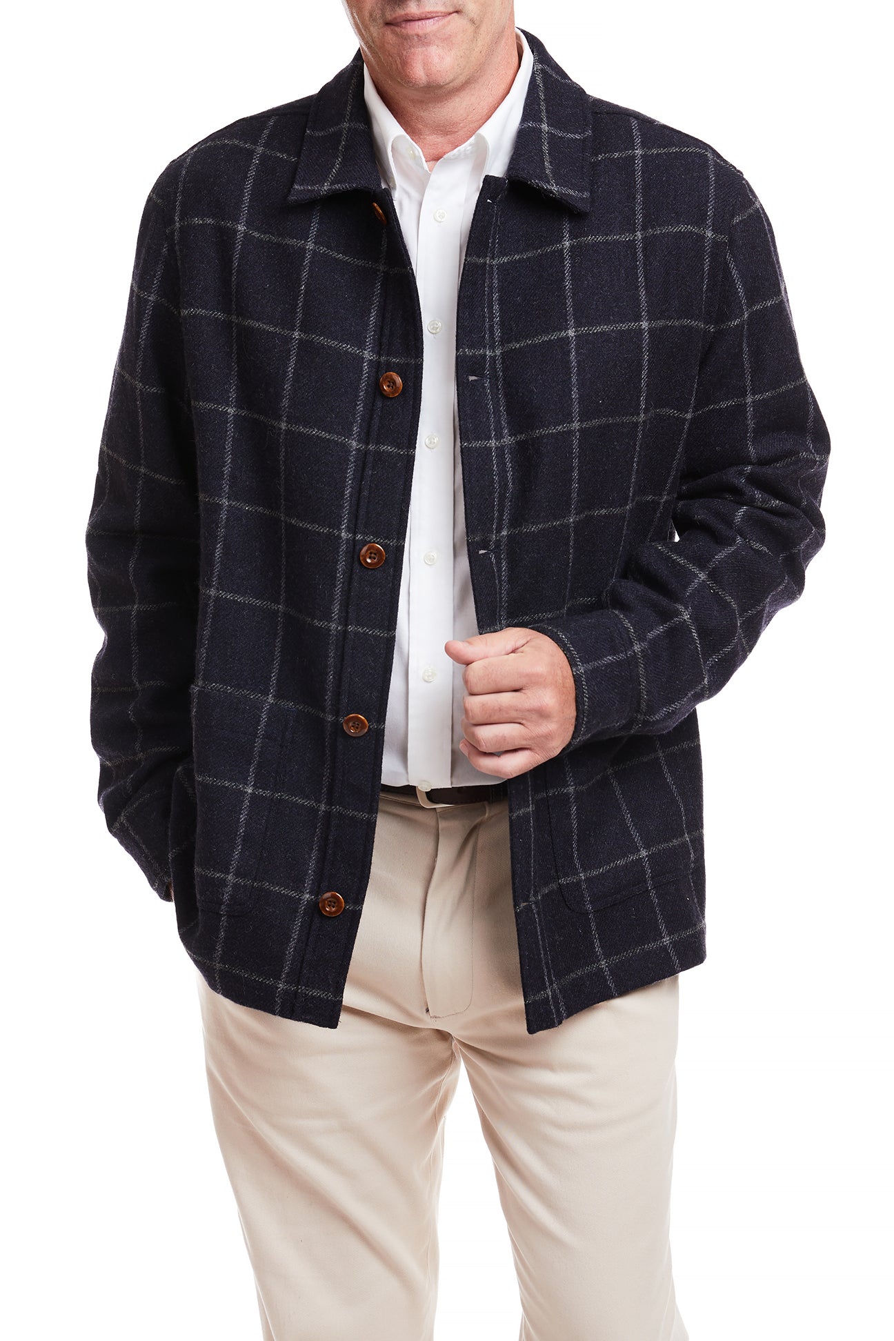 Premium Tweedbank Milled Wool Jacket for Men - Dark Navy Windowpane Check Pattern - Perfect for Business Casual, Office Wear & Autumn Outdoor Activities