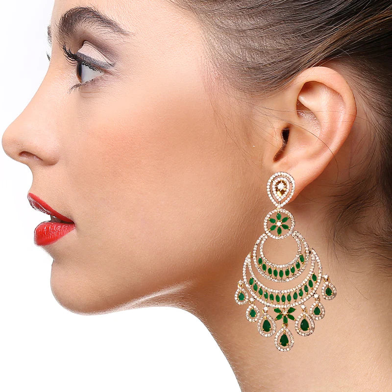 Exquisite American Diamond Chandbali Ruby Earrings for Women | Elegant Indian Bridal Jewelry | Perfect for Weddings, Parties & Special Occasions