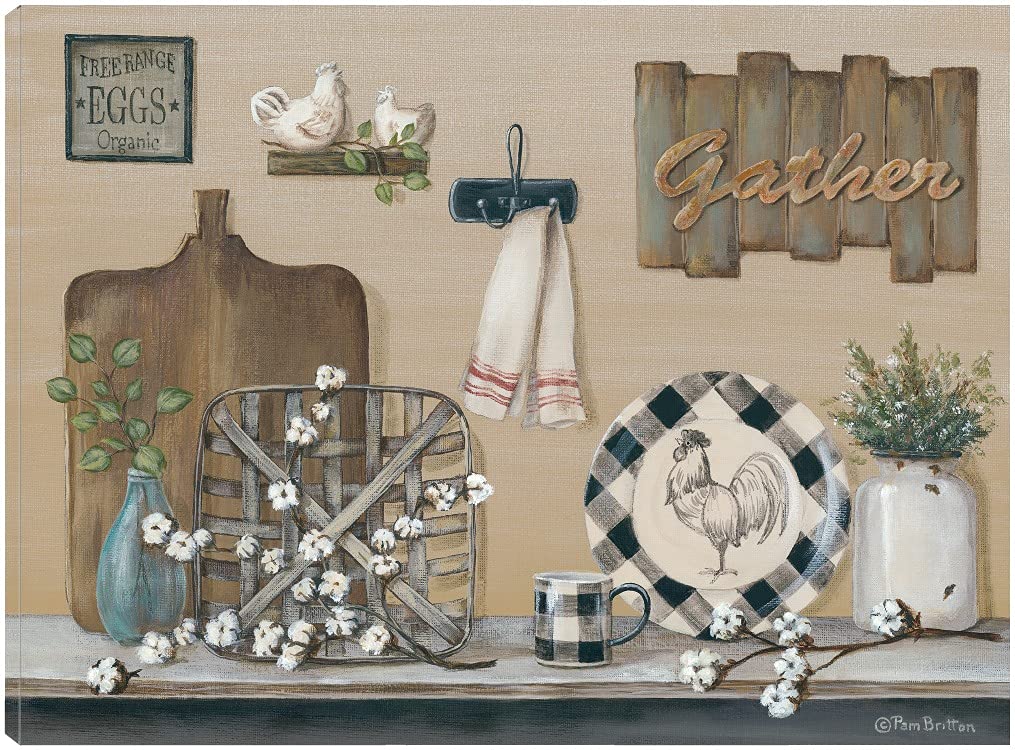 Farmhouse Kitchen Fine Art Canvas Wall Decor by Artist Pam Britton – Ready to Hang 32x24 Inches – Perfect for Living Room, Bedroom, Bathroom, Kitchen, Office, Bar & Dining Room – Enhance Your Home Decor with Handmade Artwork