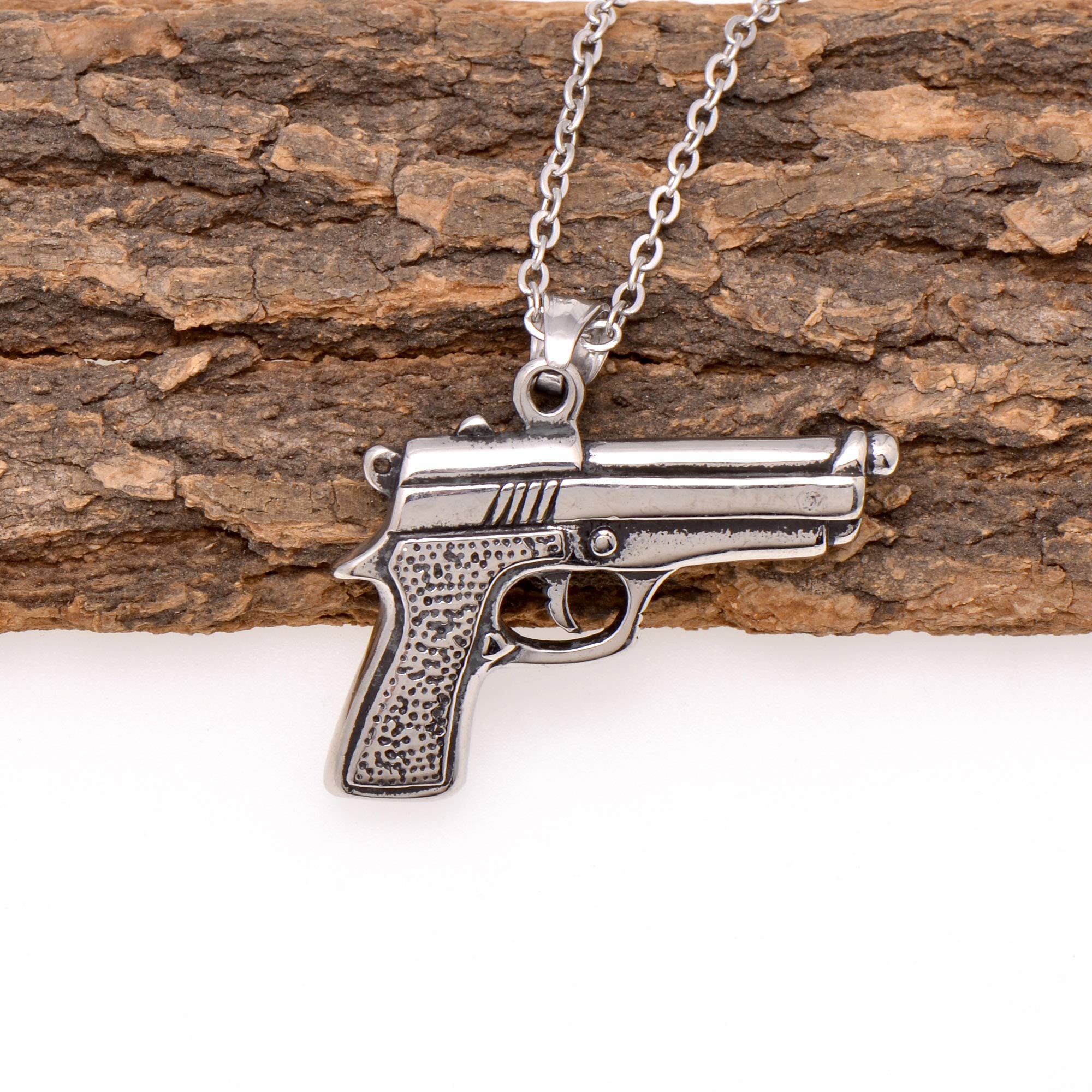 Paialco Stainless Steel Gun Pendant Necklace for Men - Tactical Glock Pistol Charm Jewelry - Perfect for Gun Enthusiasts, Shooting Range, Hunting & Outdoor Adventures