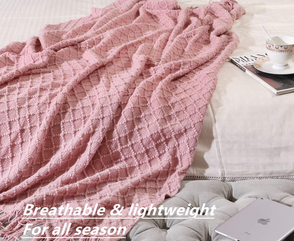 CREVENT Light Blush Pink Knit Throw Blanket - Soft & Cozy 50