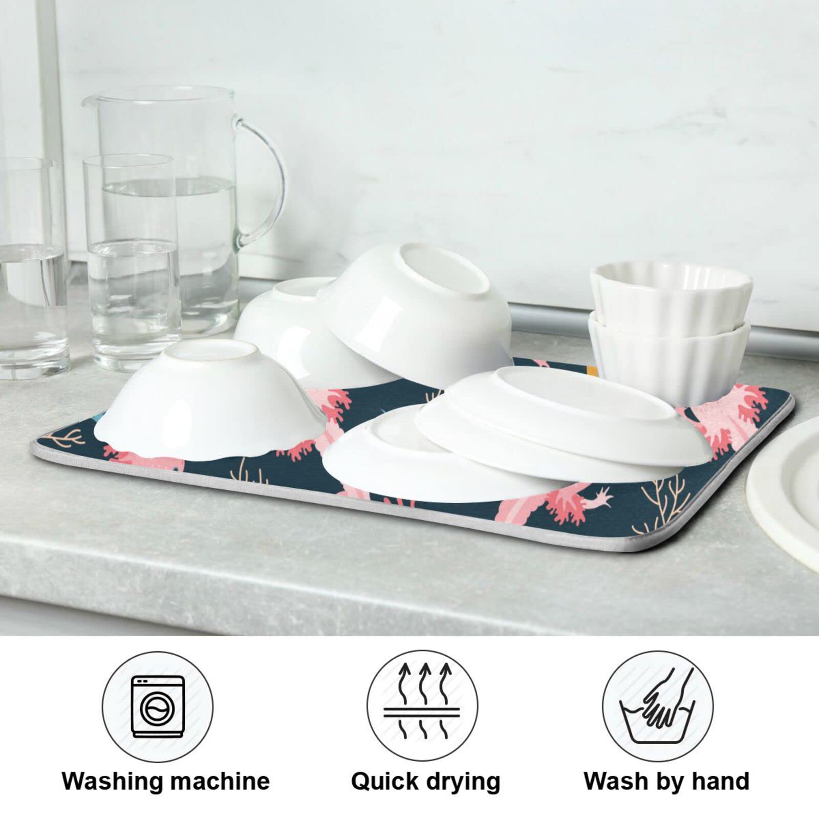 Premium Microfiber Axolotl Dish Drying Mat - 16x18 Inch Absorbent Kitchen Countertop Drainer - Perfect for Dishes, Utensils & Glassware - Cute Kitchen Decor for Modern Homes