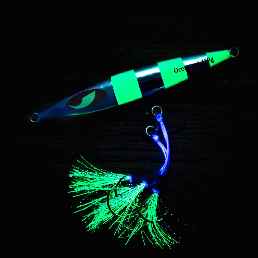OCEAN CAT Slow Sinking Metal Jig Lure with Hook - 1PC Lead Flat Jigging Bait for Saltwater Fishing | Perfect for Deep Sea, Pier & Surf Casting