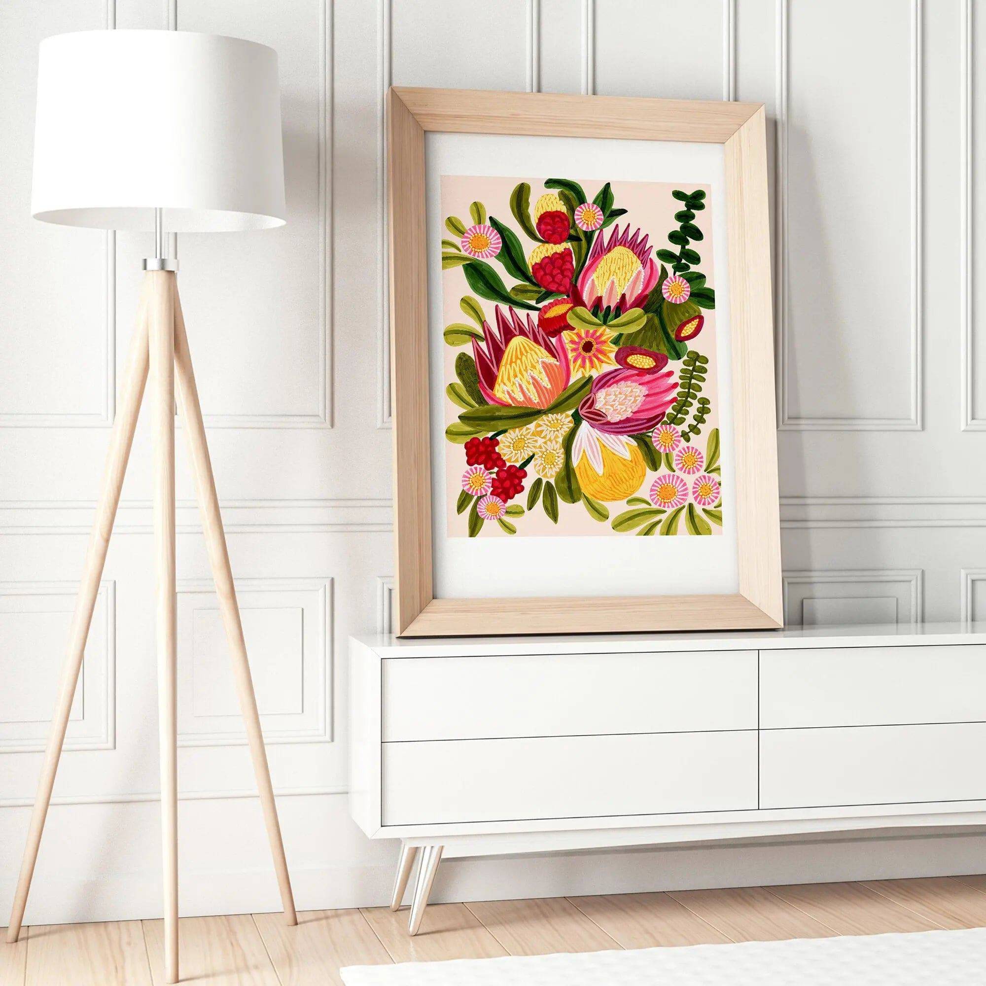 Australian Native Flora & Proteas Flowers Wall Art - Stunning Botanical Print for Home & Office Decor | Perfect for Living Room, Bedroom, or Gift