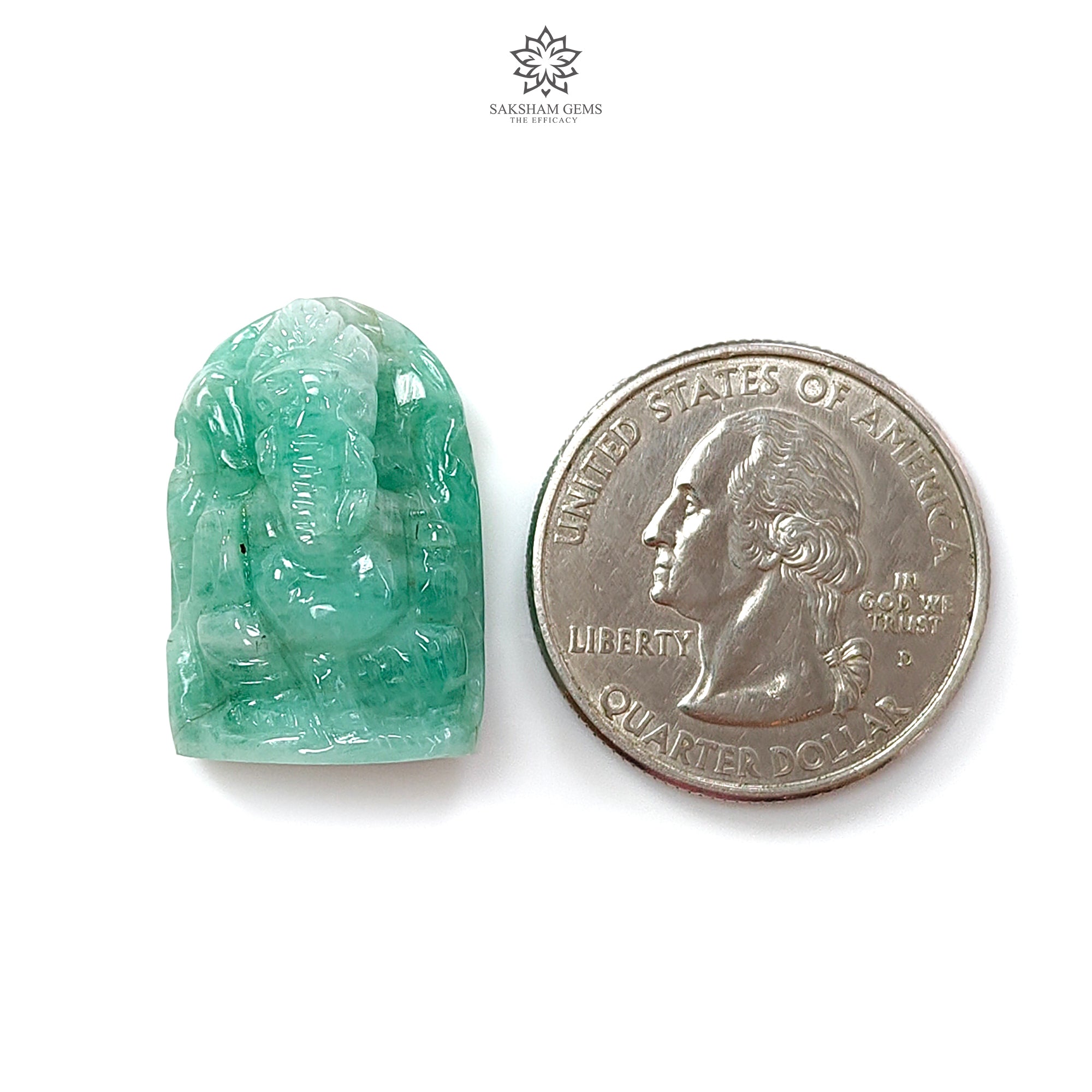 Natural Untreated Green Emerald Gemstone Carving - 31.90cts Lord Ganesha Idol (23x16mm) | Handcrafted Spiritual Statue for Meditation, Home Decor & Gift Giving