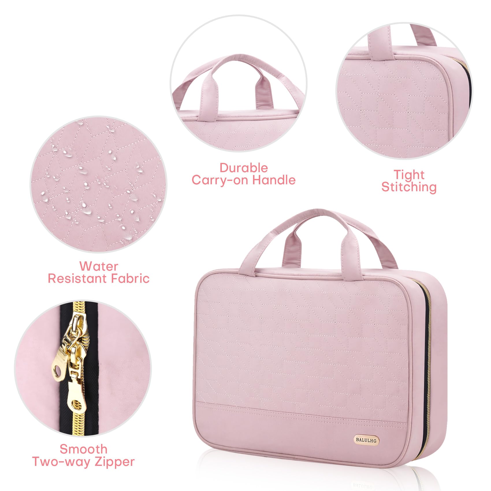 Waterproof Hanging Toiletry Bag for Women - Travel Makeup Organizer with Hook, Small Pink Cosmetic Pouch - Perfect for Airplane, Gym & Weekend Getaways