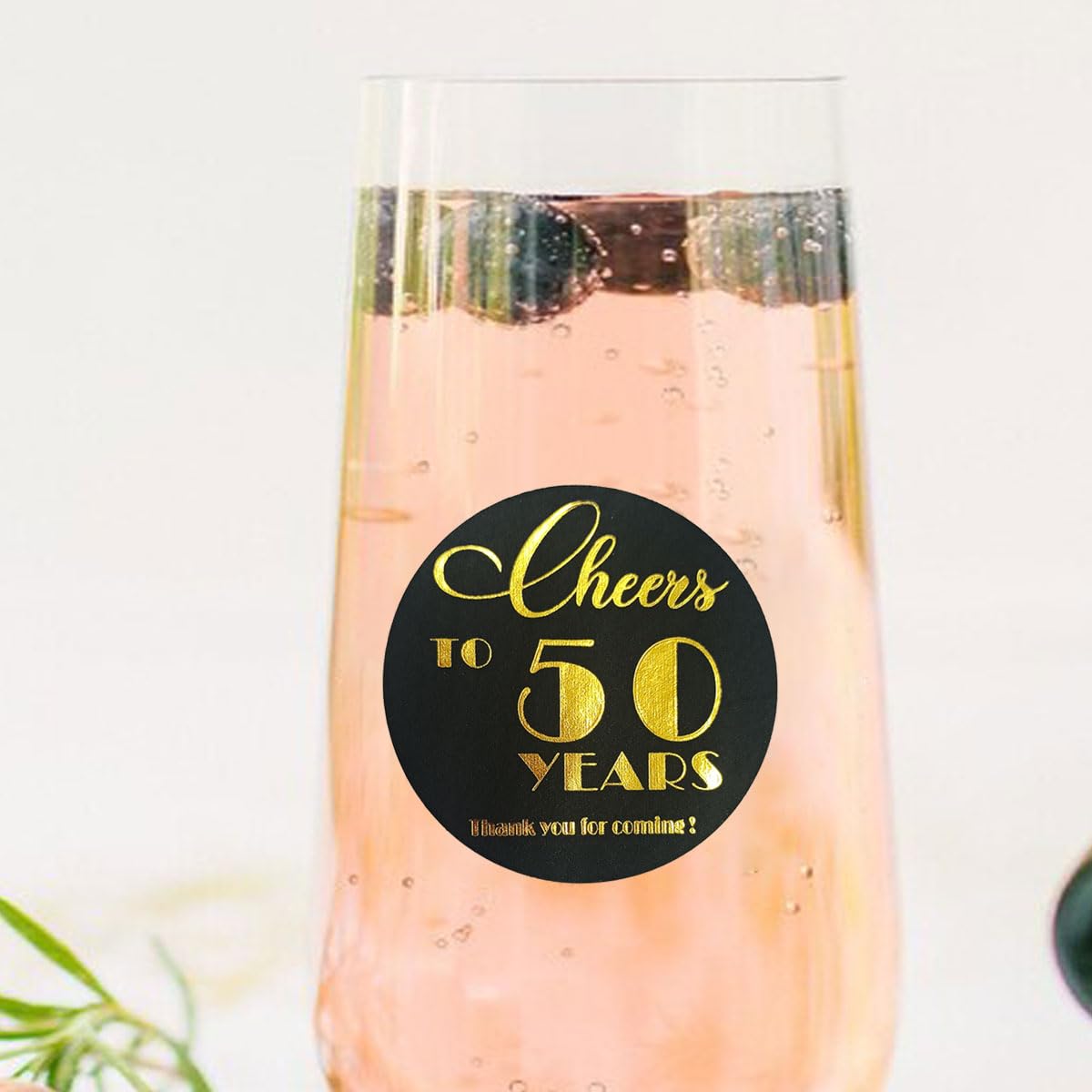50th Birthday & Anniversary Party Stickers - Set of 100 Black & Real Gold Foil Round Labels (1.6