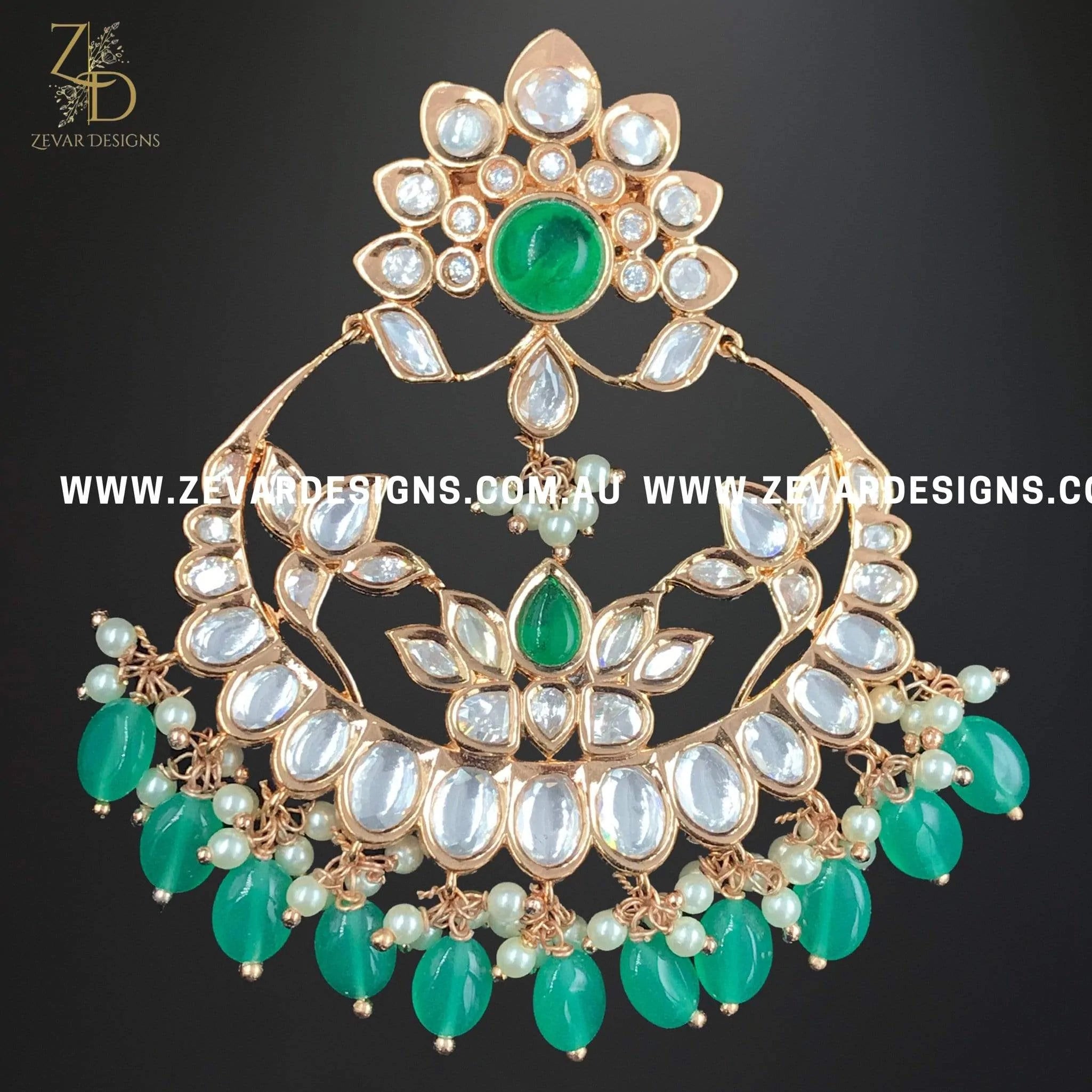 Exquisite Kundan Polki Chandbali Earrings in Rose Gold & Emerald Green for Weddings & Festivals | Traditional Indian Jewelry for Bridal & Party Wear
