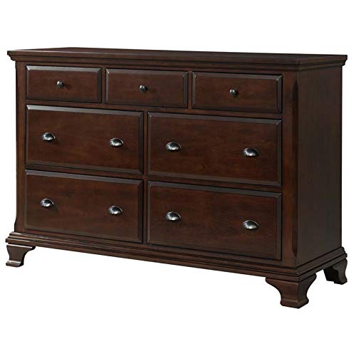 BOWERY HILL 7-Drawer Cherry Wood Dresser - Solid Wood Bedroom Furniture for Storage & Organization - Perfect for Master Bedroom, Guest Room, or Nursery
