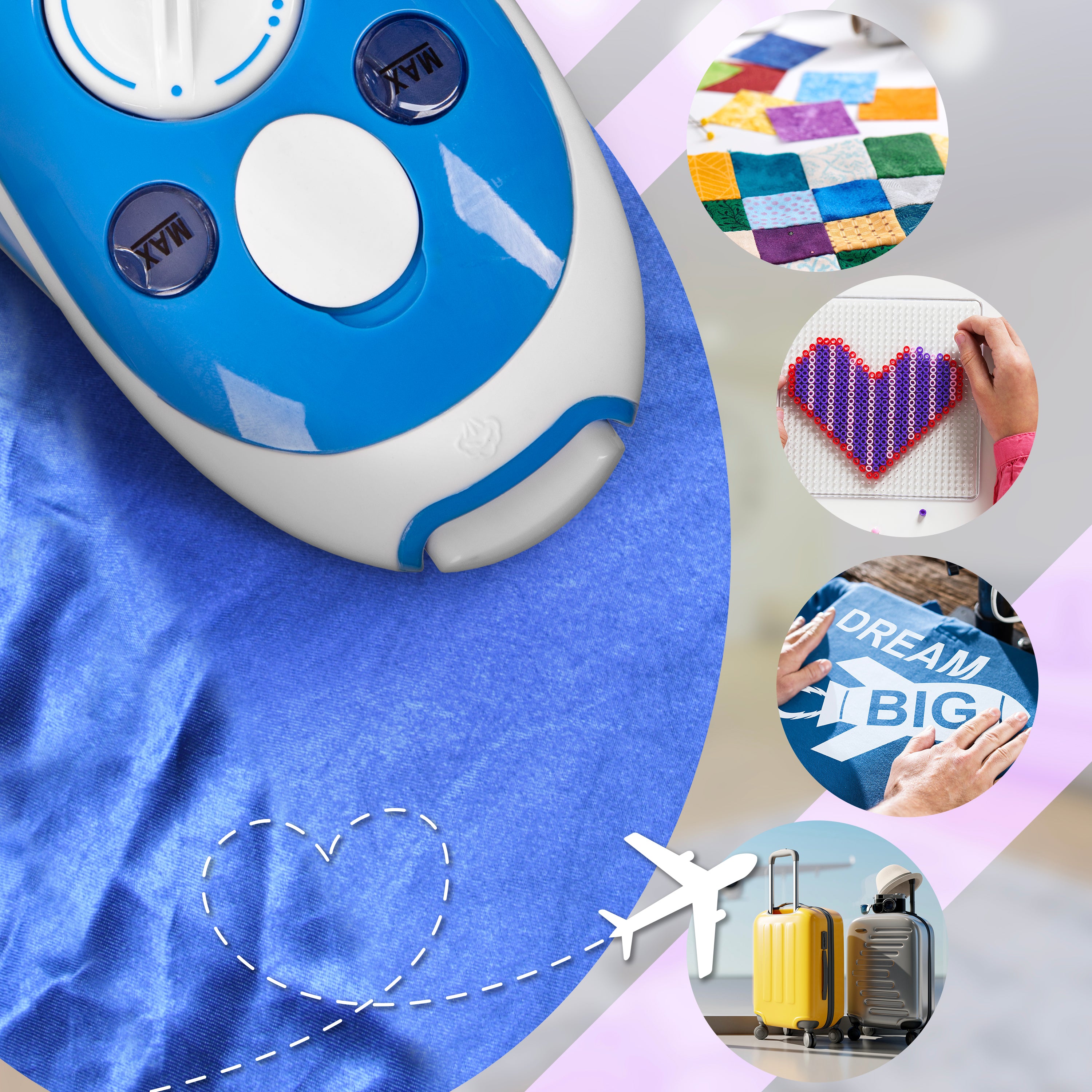 Duronic Si2 BE Mini Travel Iron - 375W Compact Steamer with 50ml Water Tank, Adjustable Heat Settings & Brush - Perfect for Quilting, Patchwork, Applique & Crafts - Ideal for Travel, Holidays & Home Use - Blue
