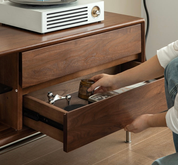 Modern Black Walnut Solid Wood TV Stand - Stylish Entertainment Center for Living Room, Bedroom & Home Theater Setup