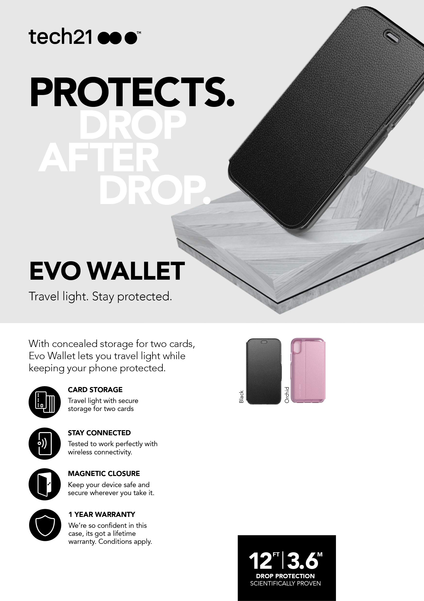 Tech21 Evo Wallet Case for Apple iPhone X/XS - Magnetic Closure Protective Cover with Card Storage (Black) | Slim & Secure for Everyday Use, Travel & Business