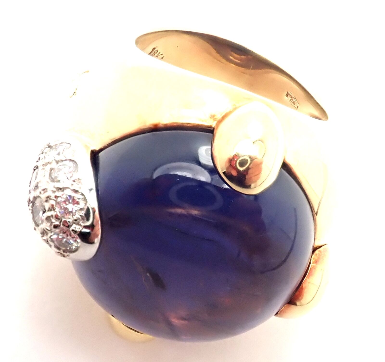 Authentic Pomellato Griffe 18K Yellow Gold Diamond & Iolite Ring for Women | Luxury Statement Jewelry for Weddings, Parties & Special Occasions