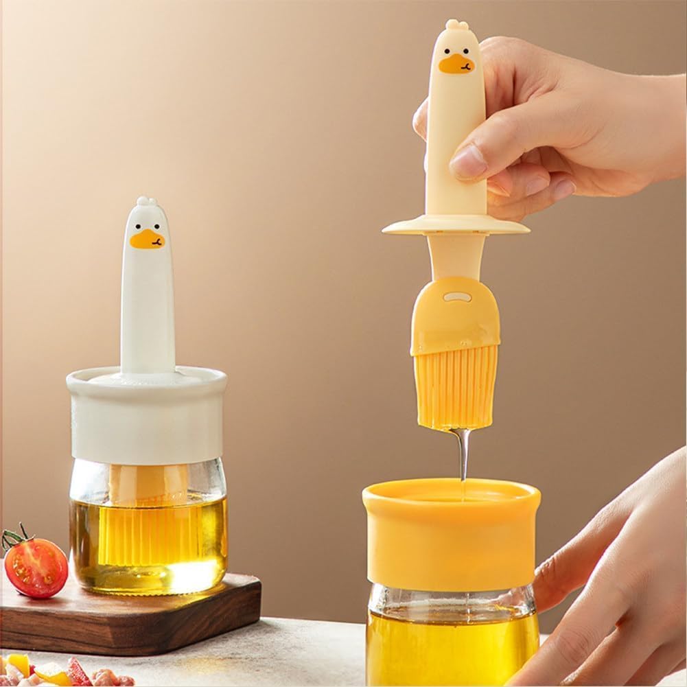 MR.JV 1-Piece Silicone Oil Dispenser Bottle with Basting Brush - Perfect for Cooking, Baking, BBQ, Air Frying - Ideal for Measuring Vinegar, Sauce & Oil (Multicolor) - Great for Kitchen, Grill & Food Prep