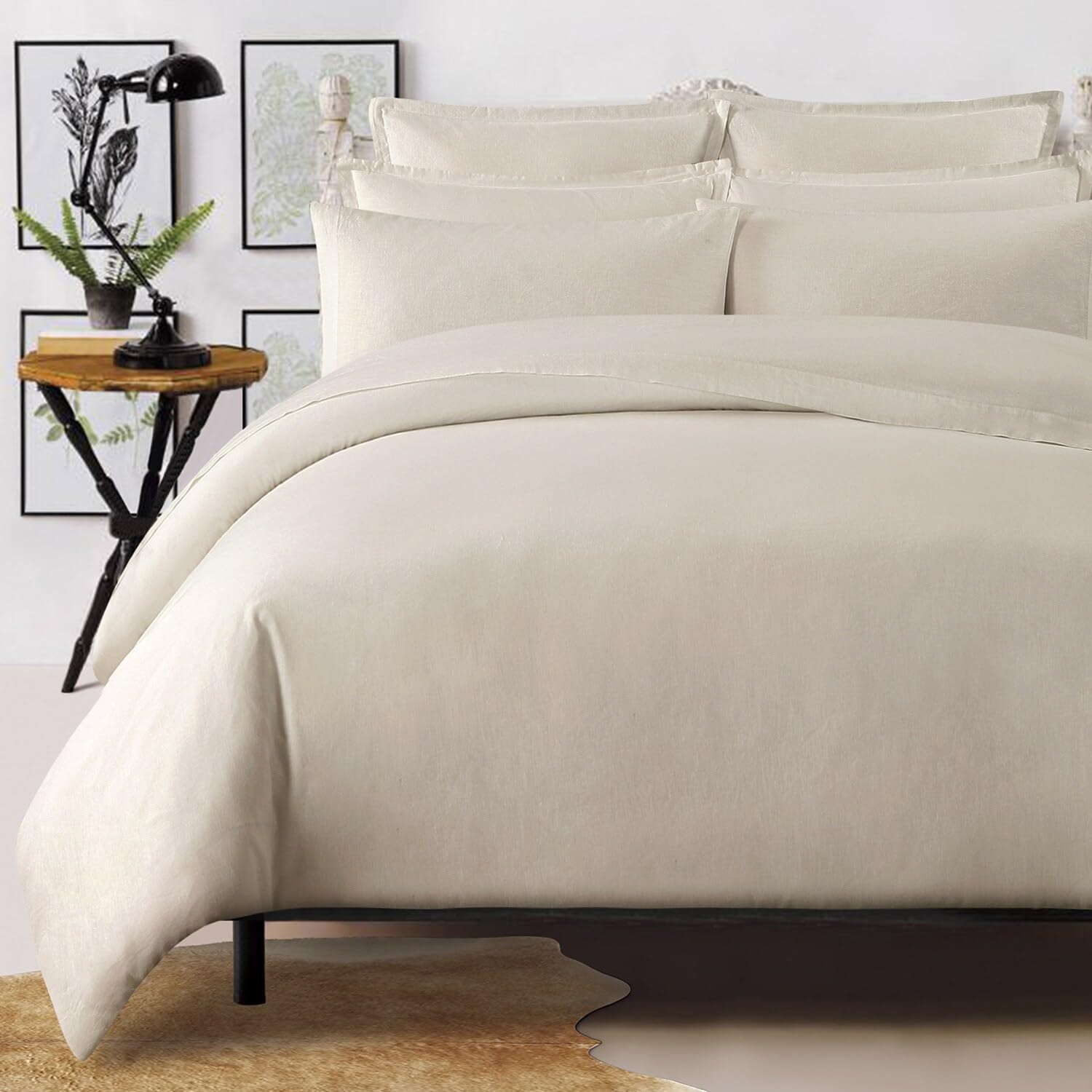 Premium Echelon Home Slate Blue Washed Linen Cotton Blend California King Sheet Set - Soft Breathable Bedding for Luxurious Comfort & Better Sleep