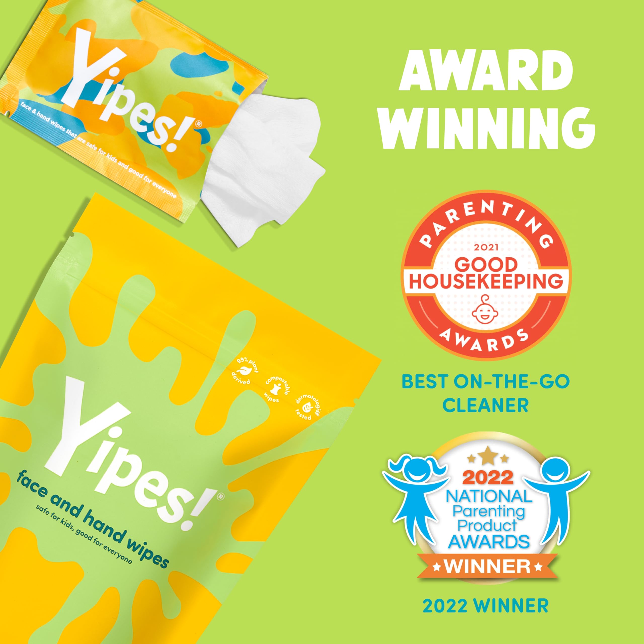 **Yipes! Kids Face and Hand Wipes – Compostable Wet Wipes for Sensitive Skin, Individually Wrapped | Gentle & Eco-Friendly | Perfect for Classrooms, Travel, Backpacks & Lunchboxes (2-Pack) | Ideal for On-the-Go Cleaning & Messy Hands**