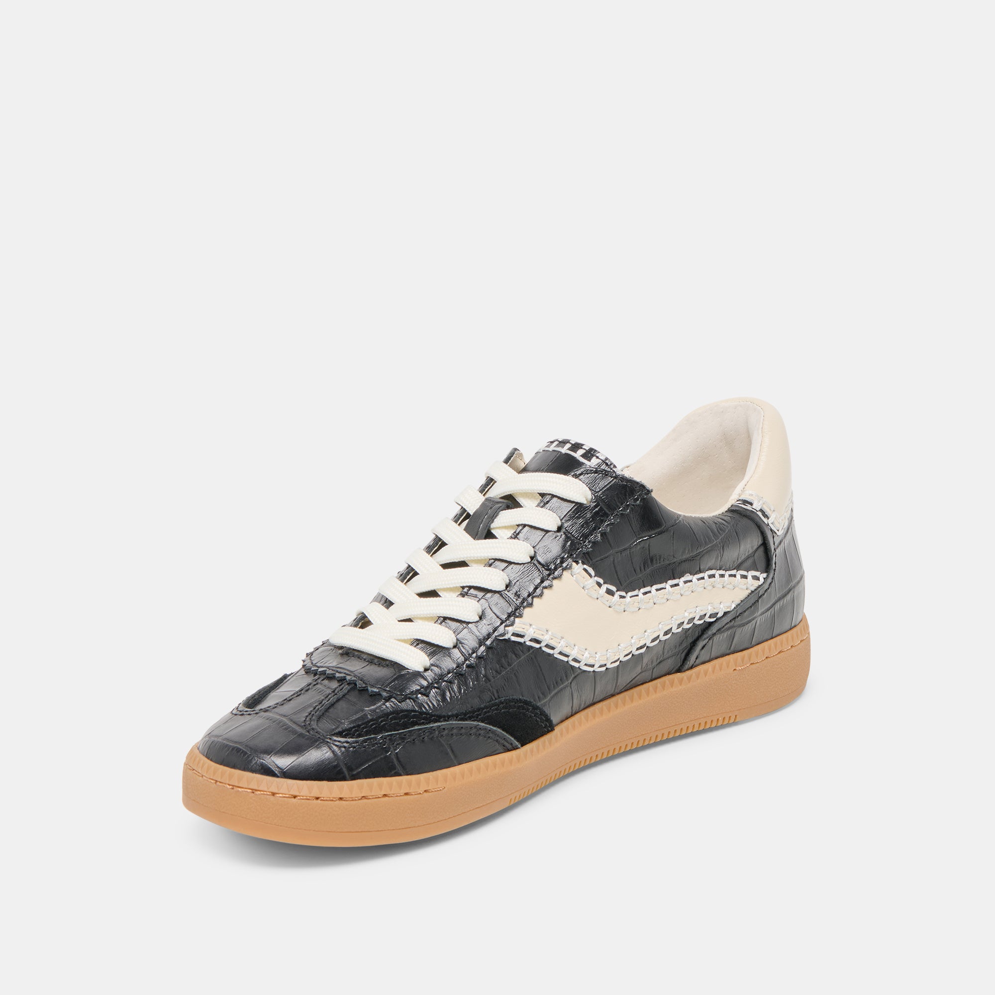 Stitch Sneakers for Women - Noir Crocodile Embossed Leather Fashion Shoes - Perfect for Casual Wear, Street Style & Everyday Comfort