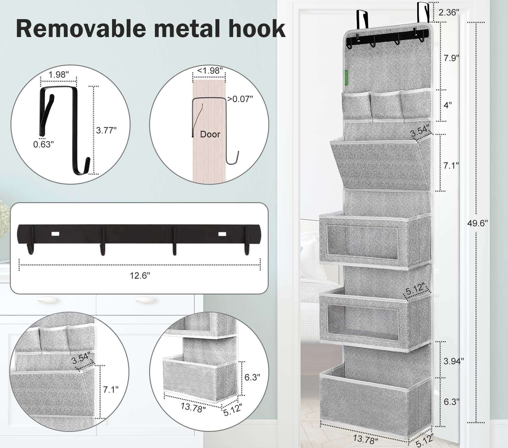VICTORICH All-in-One Over the Door Organizer with Clear Pockets - Space Saving Hanging Storage for Bedroom, Bathroom & Office - Multi-Purpose Wall File & Shoe Organizer (New Grey)