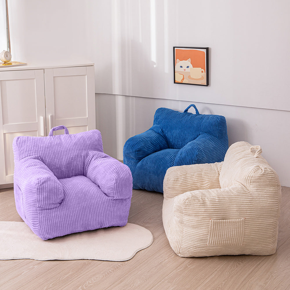 MAXYOYO Kids Bean Bag Chair - Corduroy Bean Bag Couch with Armrests for Children's Room, Playroom & Bedroom - Dark Purple Comfortable Seating for Reading, Gaming & Relaxing