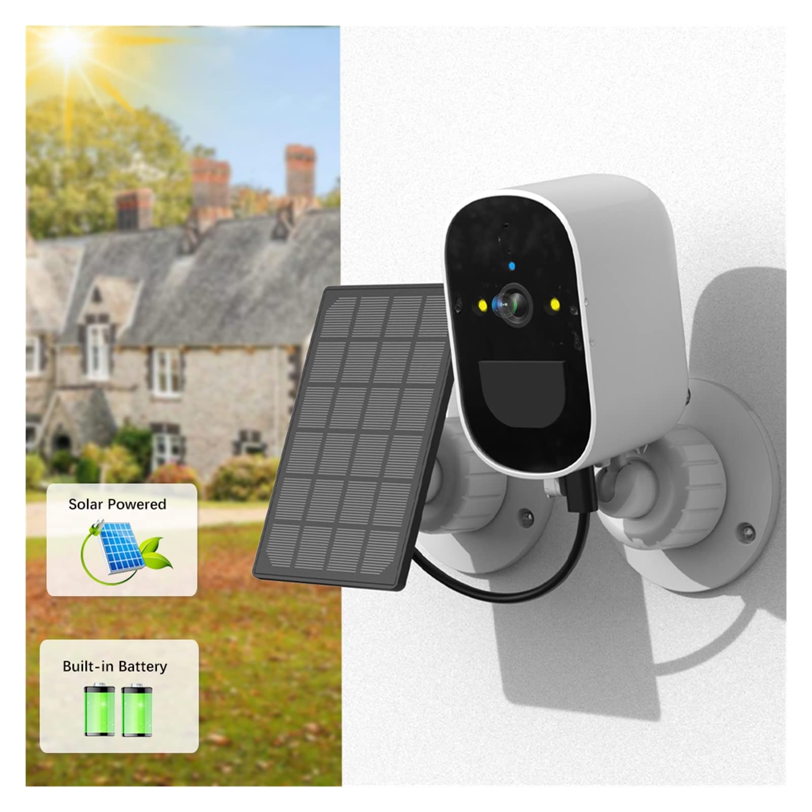 Solar Security Camera with PIR Detection - 1080P Wireless Outdoor Surveillance for Home Security