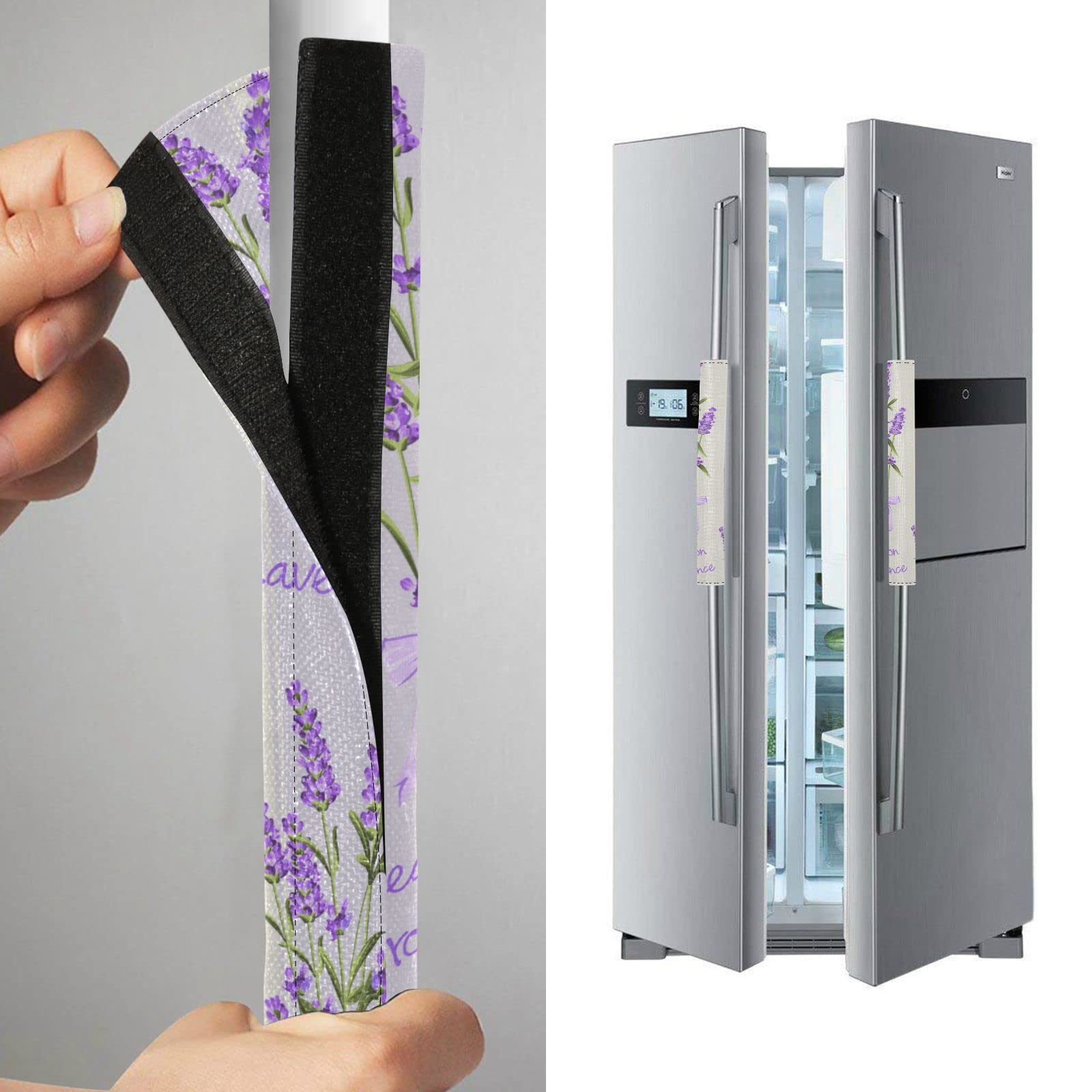 Stylish Purple Lavender Flower Refrigerator Handle Covers - Set of 2, Soft Fabric Door Protectors for Fridge, Microwave & Dishwasher - Perfect for Kitchen Decor & Appliance Protection