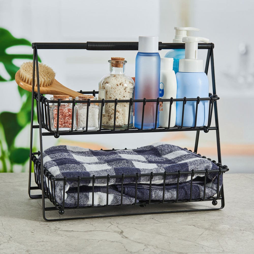 2-Tier Flax Storage Basket - Natural Woven Organizer for Home, Office & Nursery - Perfect for Toys, Blankets & Clothes Storage
