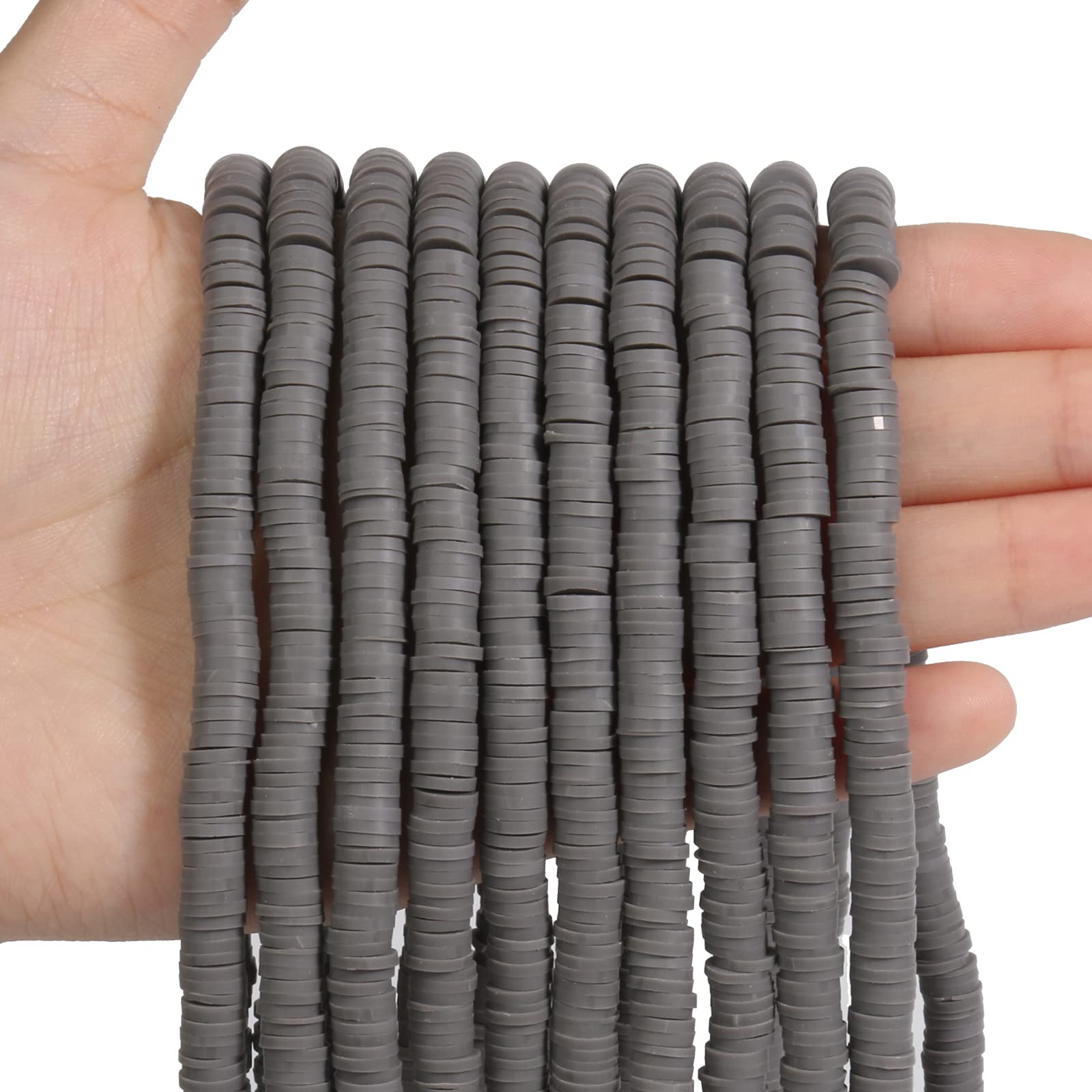 3200Pcs 6mm Gray Flat Round Polymer Clay Beads - Handmade Loose Spacer Beads for DIY Bracelet Making & Jewelry Crafting (10 Strands) - Perfect for Friendship Bracelets, Anklets & Beaded Accessories