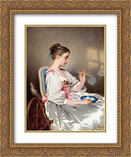 Charles Chaplin Blowing Bubbles - 20x24 Inch Gold Ornate Framed Art Print with Double Matting | Museum Quality Wall Decor for Living Room, Bedroom & Office