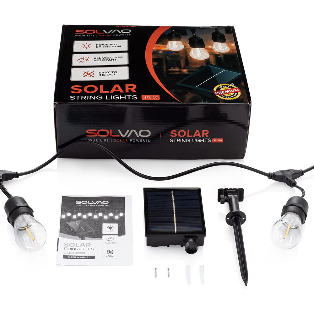 Solar Powered String Lights - 12 LED Waterproof Outdoor Lights (IP65) for Christmas, Halloween, Garden, Balcony & Tree Decor | 27ft Warm White Edison Bulbs | No Electricity Needed, Easy Assembly | Perfect for Parties, Weddings & Backyard Lighting