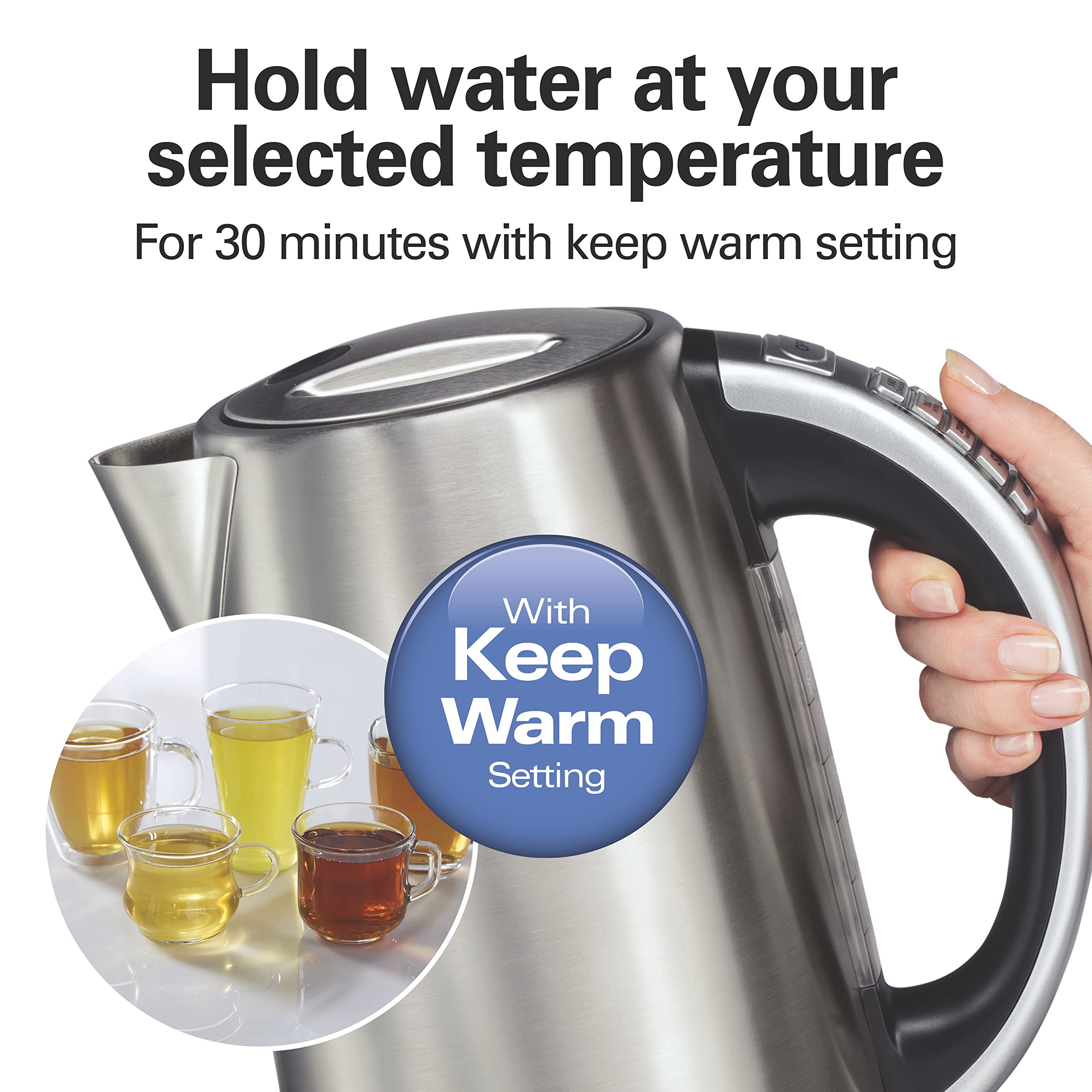 Hamilton Beach 1.7L Electric Kettle - Fast 1500W, BPA Free, Stainless Steel, Auto Shut-Off & Boil-Dry Protection - Perfect for Tea, Coffee & Instant Meals in Home, Office or Dorm