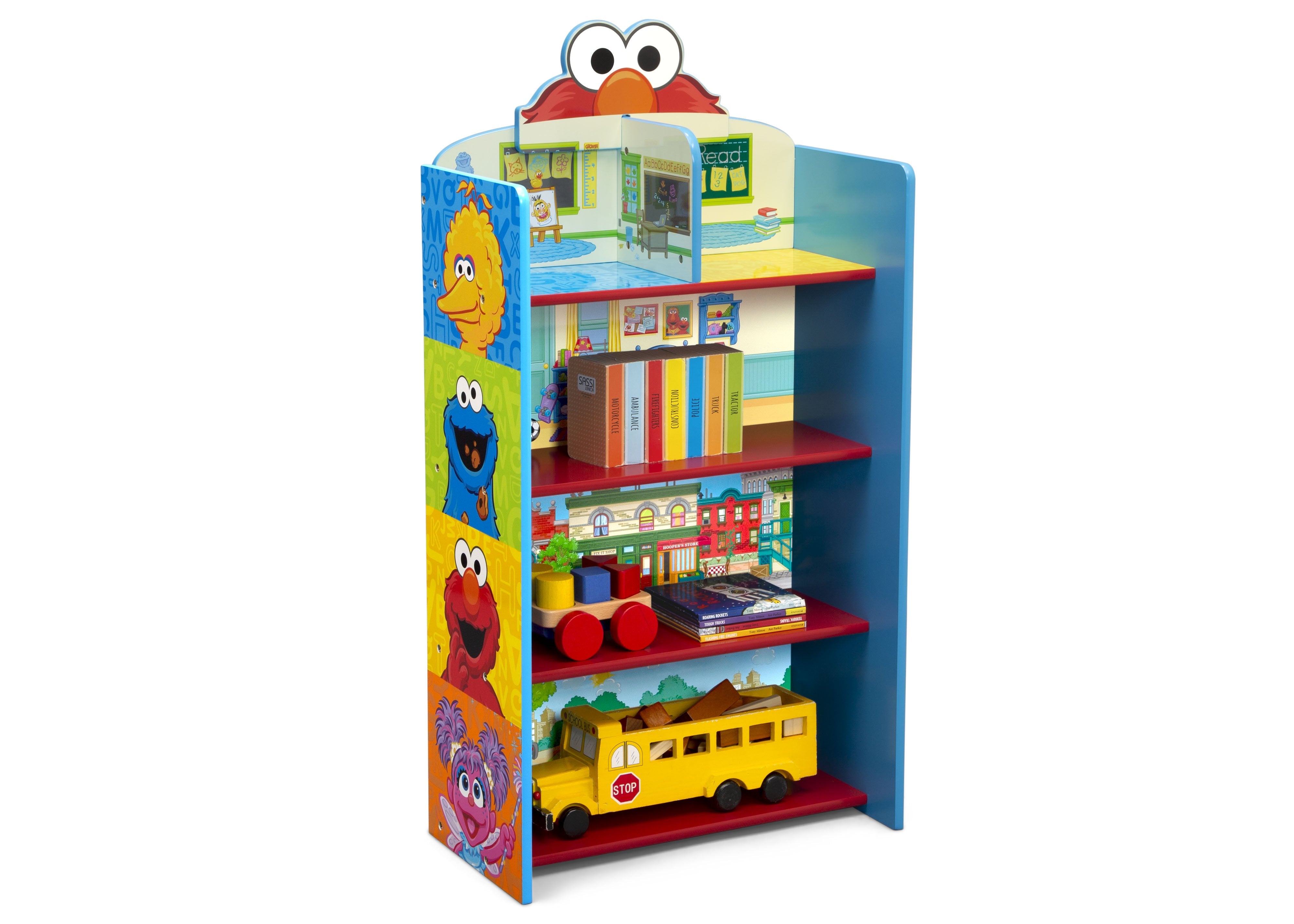 Sesame Street Wooden Playhouse 4-Shelf Bookcase for Kids - Educational Toy Storage & Bookshelf for Nursery, Playroom & Classroom Organization