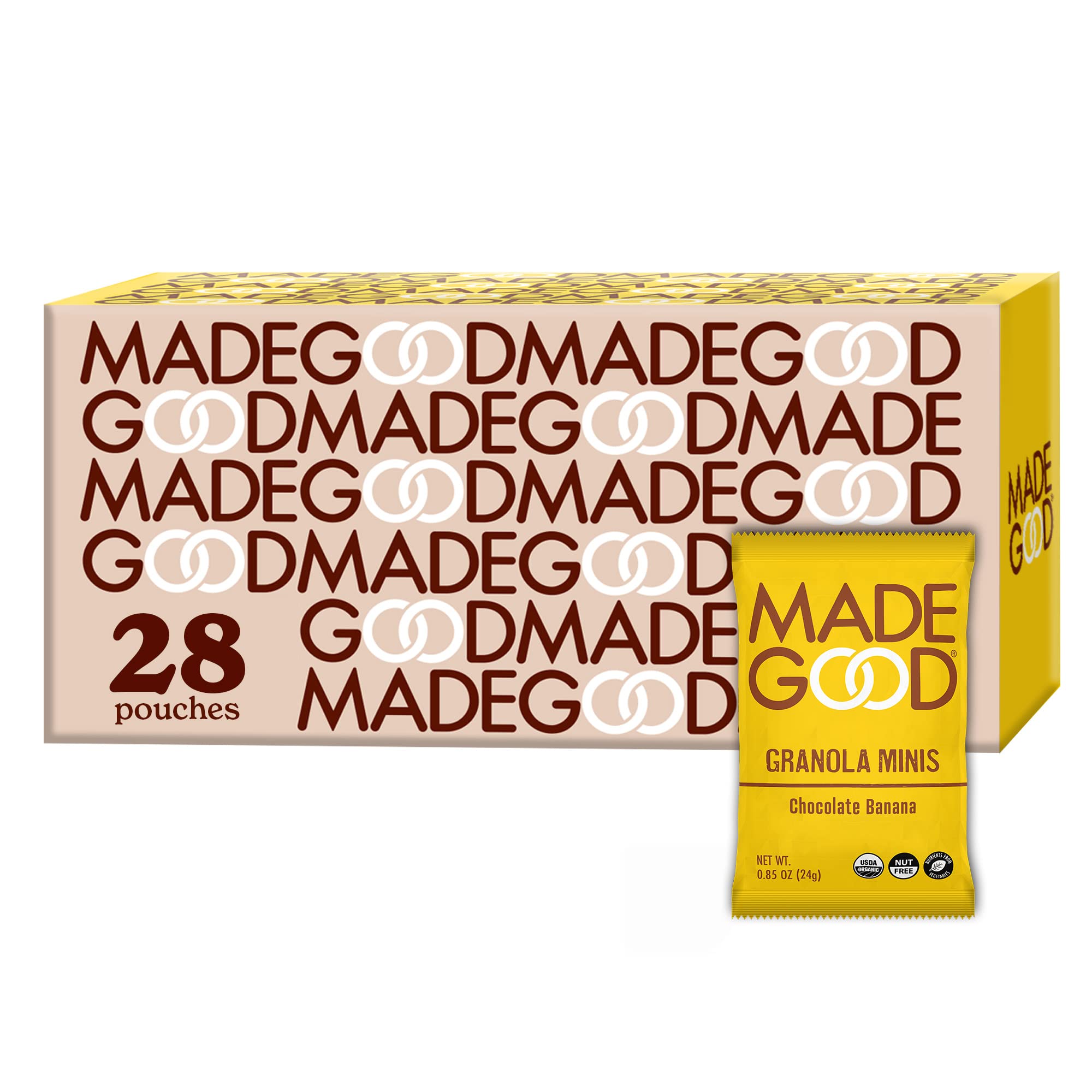 Organic MadeGood Chocolate Banana Granola Minis – 28 Count, Gluten-Free, Vegan, School-Safe Snacks for Kids Lunch Box & On-The-Go Healthy Treats