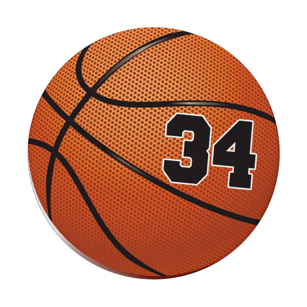 Basketball Fan #34 Jersey No. 34 Basketball Pop Grips - Swappable PopSocket for Phones & Tablets - Perfect for Game Day & Everyday Use