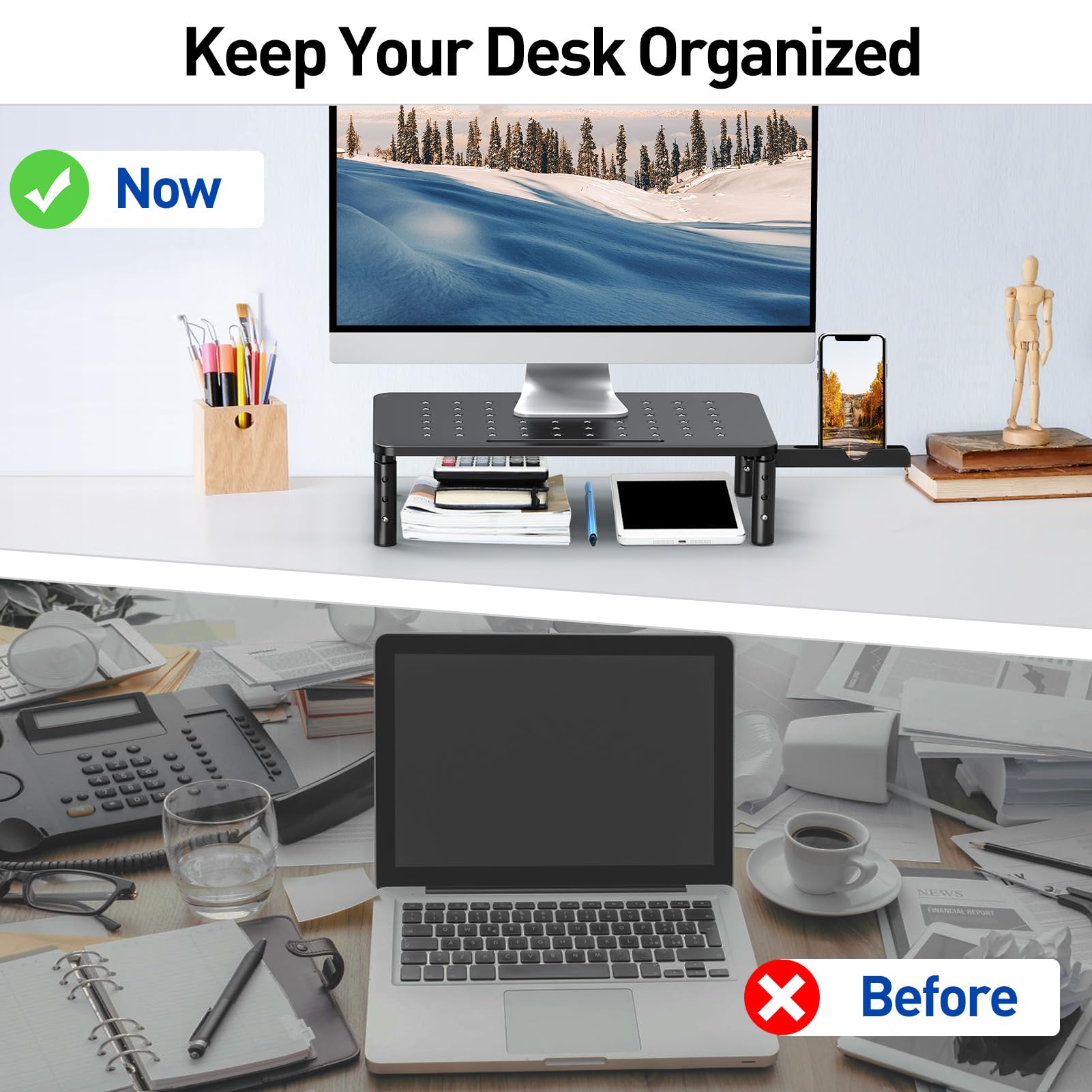 Zimilar 2 Pack Monitor Stand - 3 Height Adjustable Metal Riser with Star Mesh Design for Computer, Laptop, iMac, Printer | Dual Monitor Setup for Home & Office Workspace | Ergonomic Desk Organizer for Better Posture & Productivity