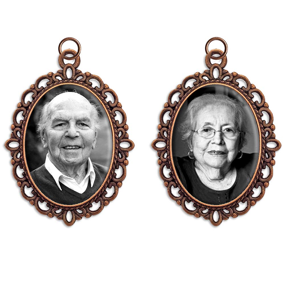 2 Pack Copper Wedding Bouquet Photo Charms - DIY Bridal Memorial Picture Frames with Free Photo Resizing Software - Perfect for Wedding Keepsakes, Bridal Shower Gifts & Memory Preservation