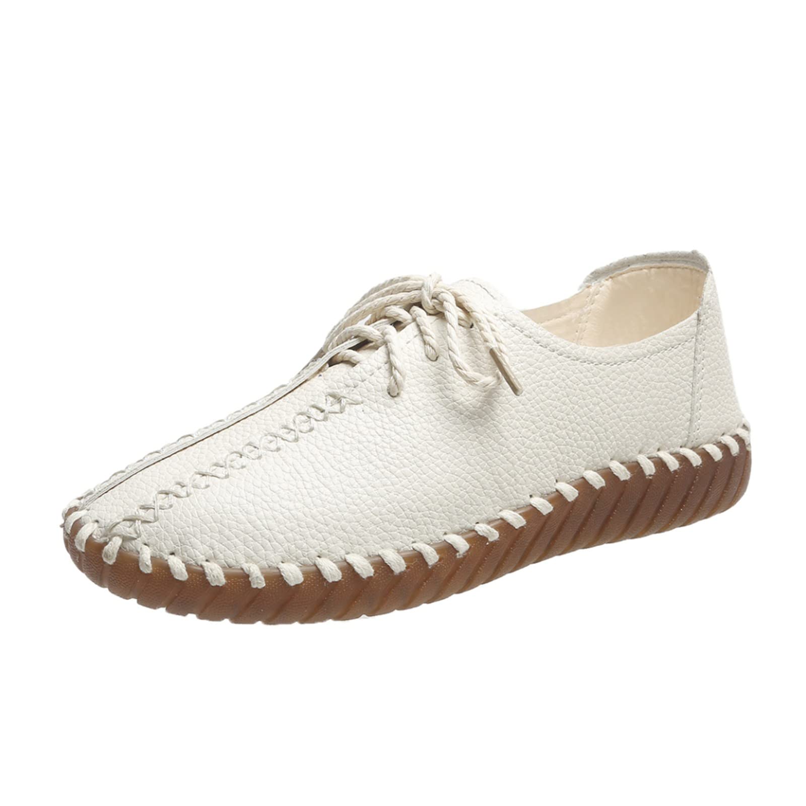 Women's Casual Flat Lace-Up Round Toe Spring Summer Shoes - Soft Comfortable Ladies Loafers for Everyday Wear, Office, Dating & Walking