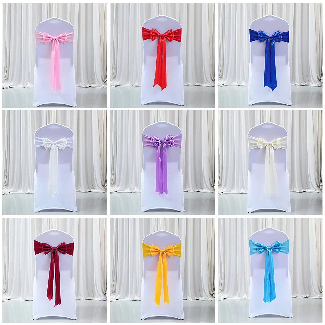 100Pcs Stretch Chair Sashes with Double Bows - Spandex Chair Cover Bands for Wedding, Party, Birthday Banquet & Christmas Decor - Elegant Dark Green Chair Bow Sash for Event Decorations & Table Settings