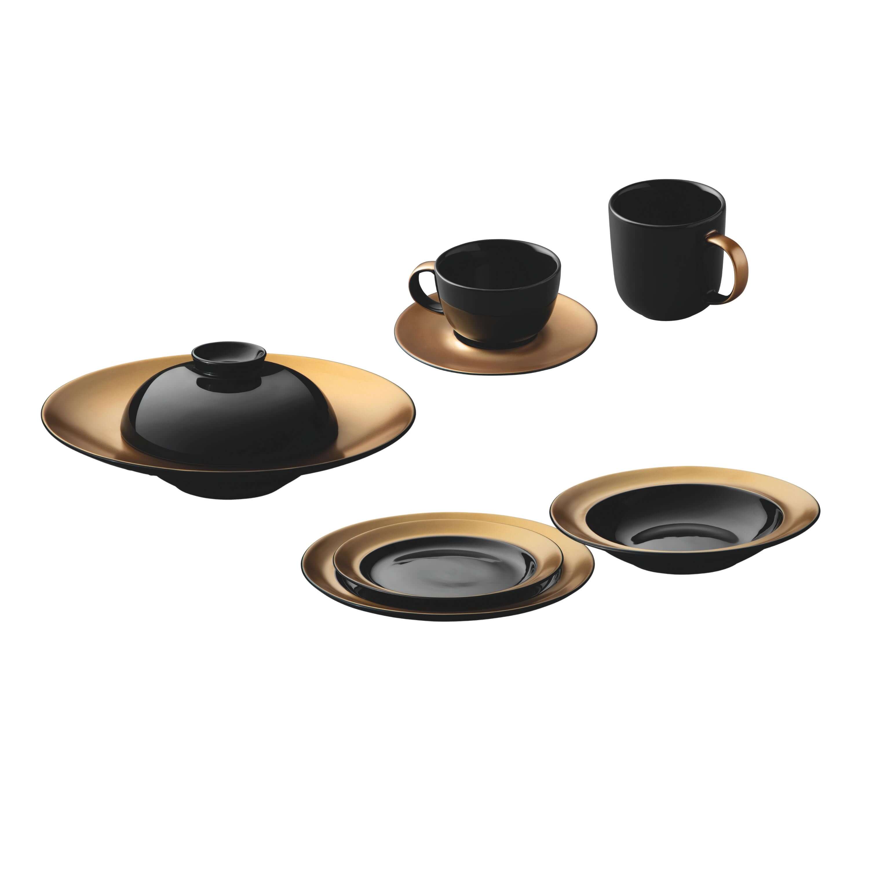 BergHOFF GEM 32-Piece Black & Gold Luxury Dinnerware Set - Elegant Tableware for Fine Dining, Dinner Parties & Special Occasions