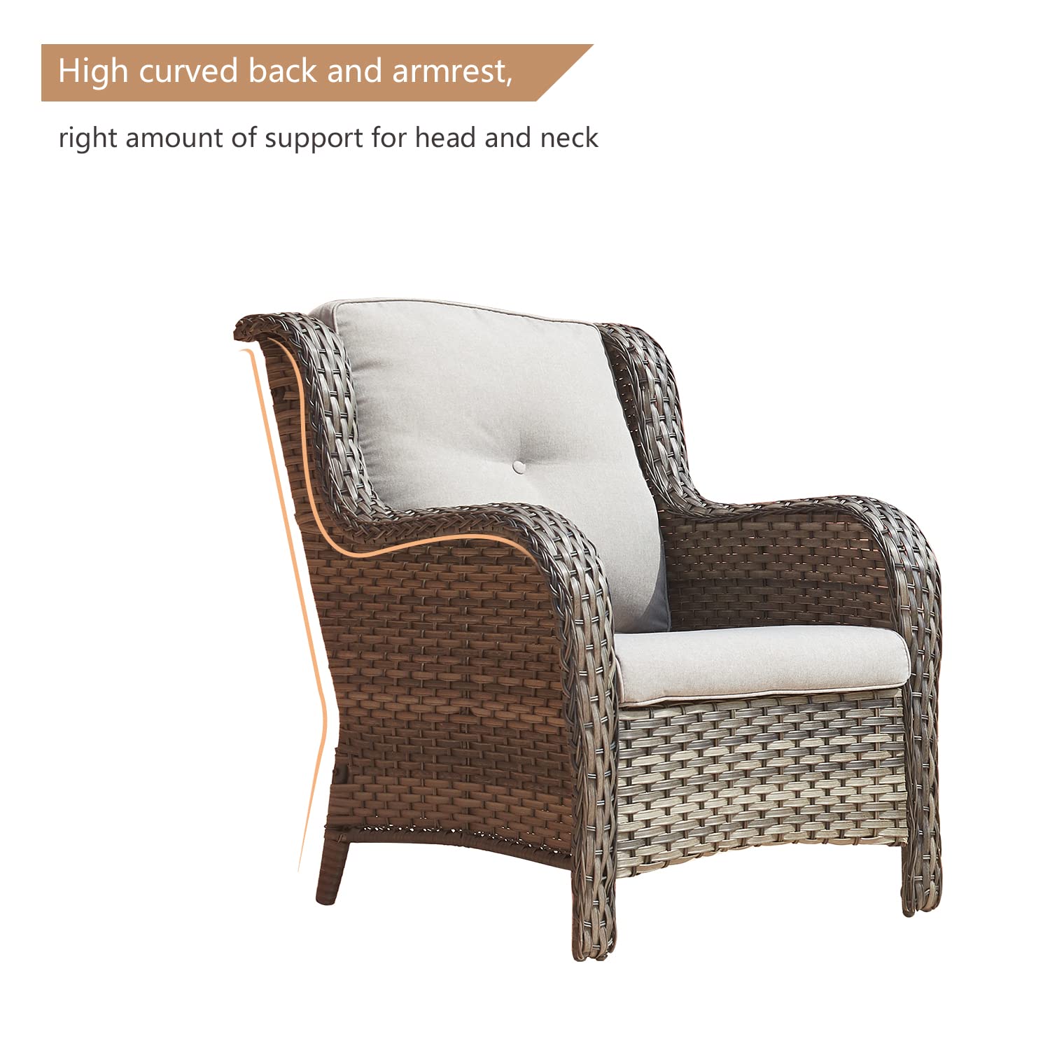 5-Piece Outdoor Patio Wicker Furniture Set - Rattan Sectional Sofa with 3-Seat Couch, 2 Armchairs & 2 Ottoman Footrests - Grey/Grey Mix - Perfect for Garden, Backyard, Poolside & Outdoor Conversation Areas